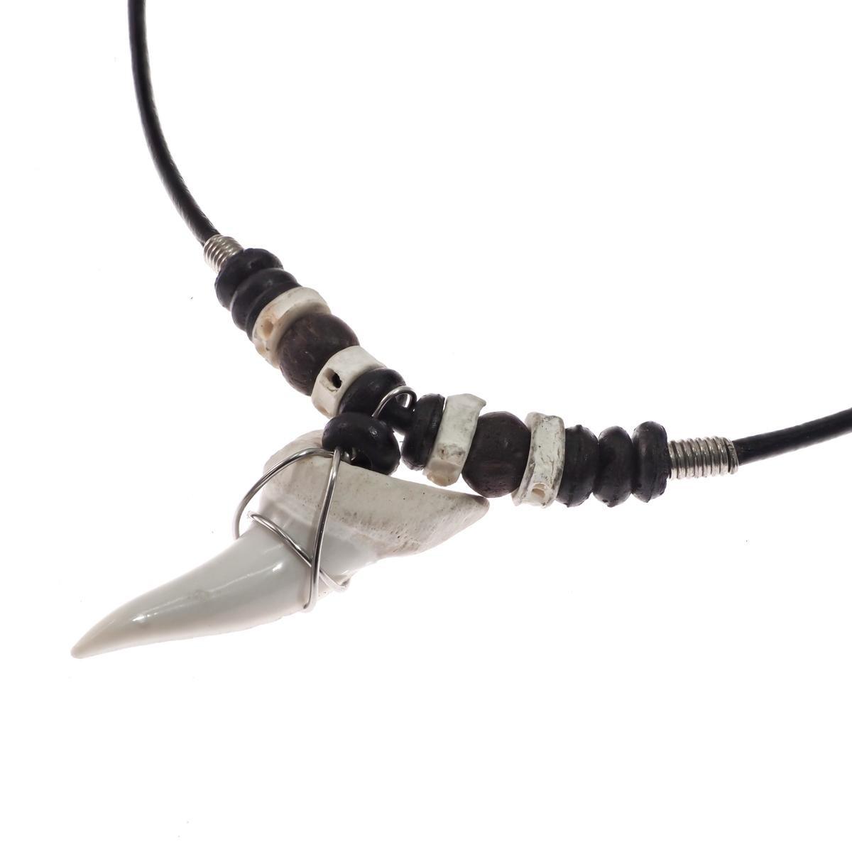 Huge Genuine Mako Shark Tooth Teeth Pendant Leather Necklace, 1 5/8″