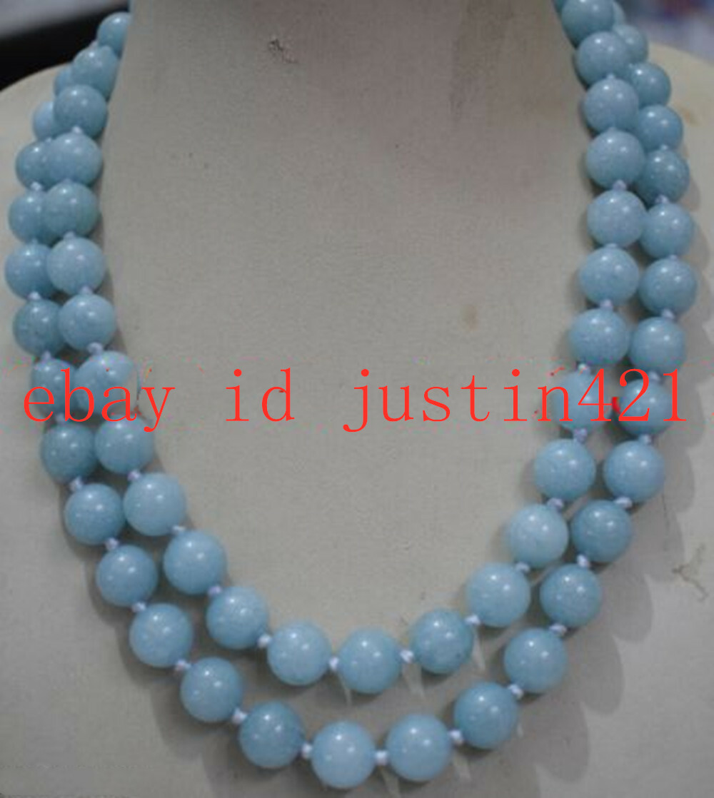 Natural 10mm Blue Amazonite Stone Gemstone Round Bead Necklace 36″AAA