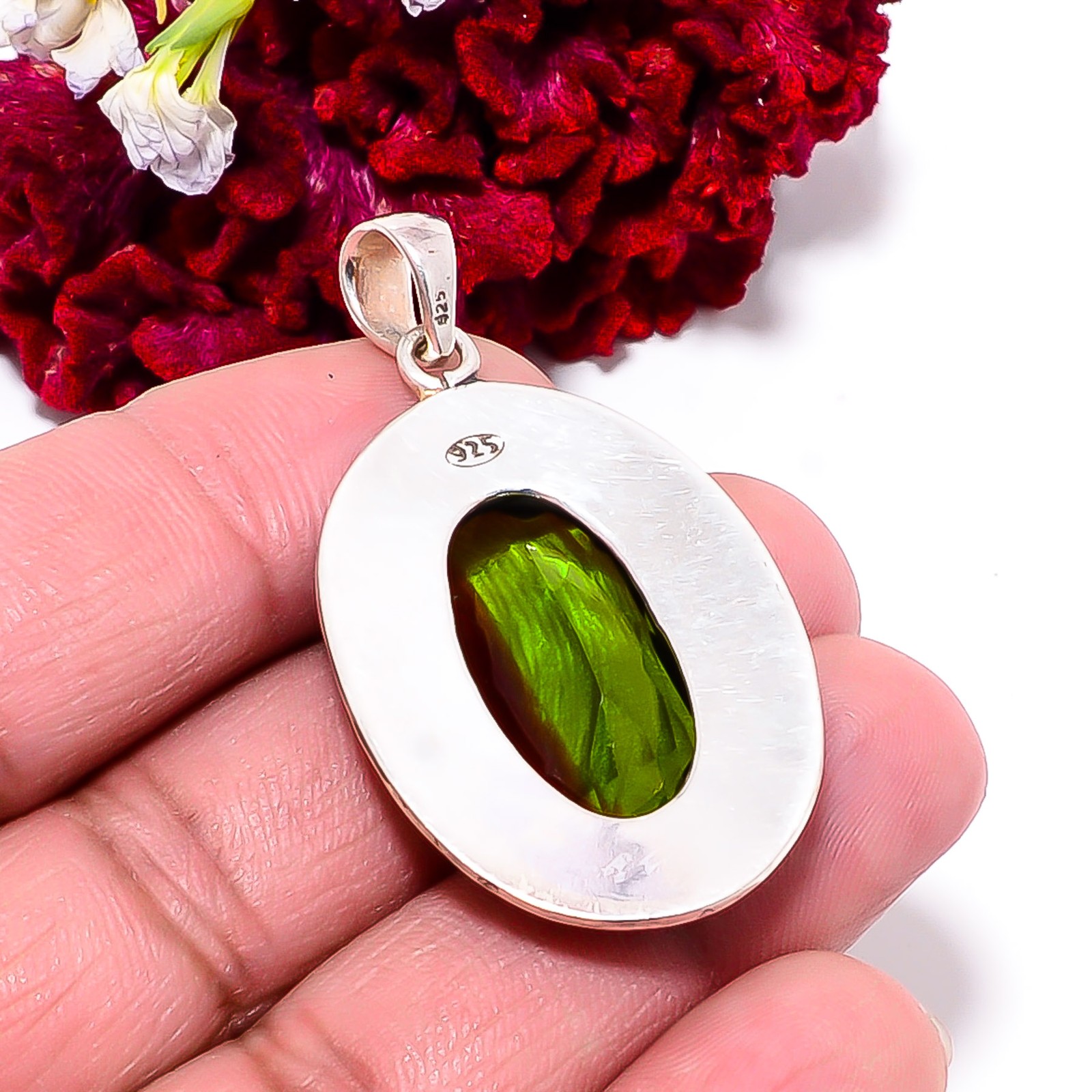 Green & Red Bi-Colour Tourmaline Handmade 925 Sterling Silver Pendant 1.87″ P564