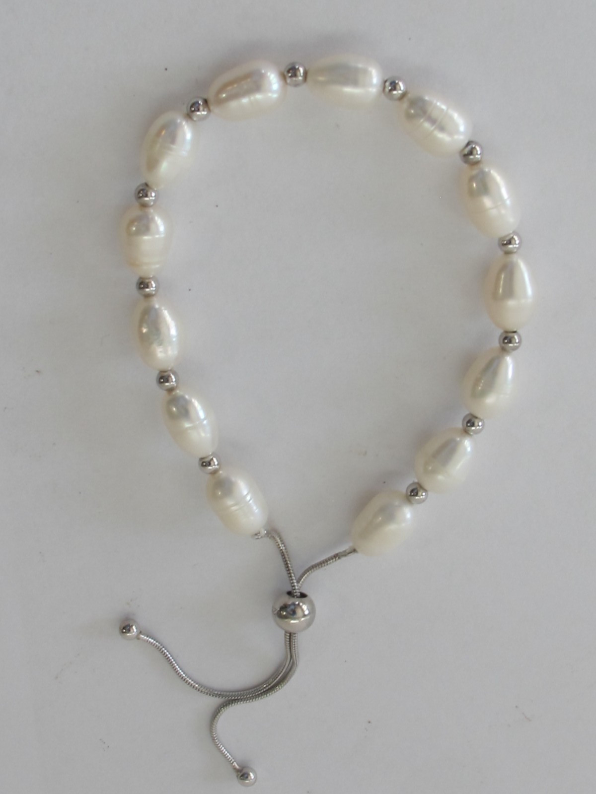 Lovely BAROQUE Pearl Bead & STERLING 925 Silver Adjustable Slider BRACELET C7