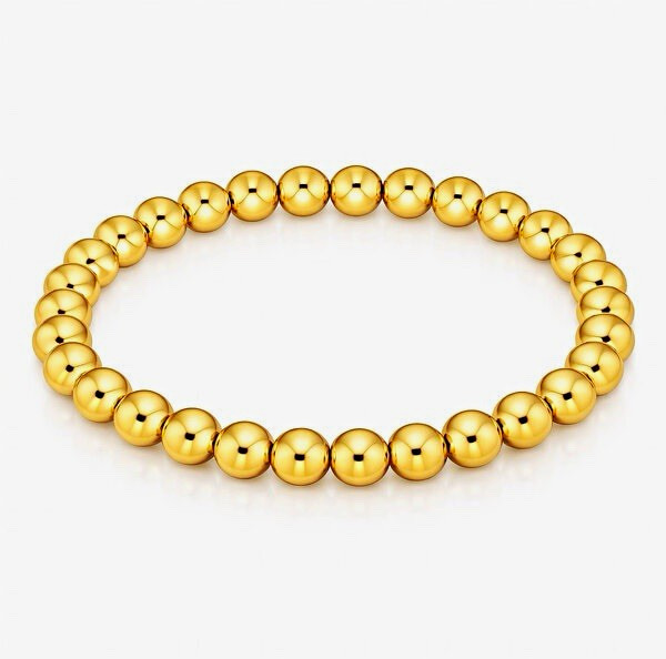Gold Tone Metal Round Bead Ball Stretch Bracelet Stackable No Stone