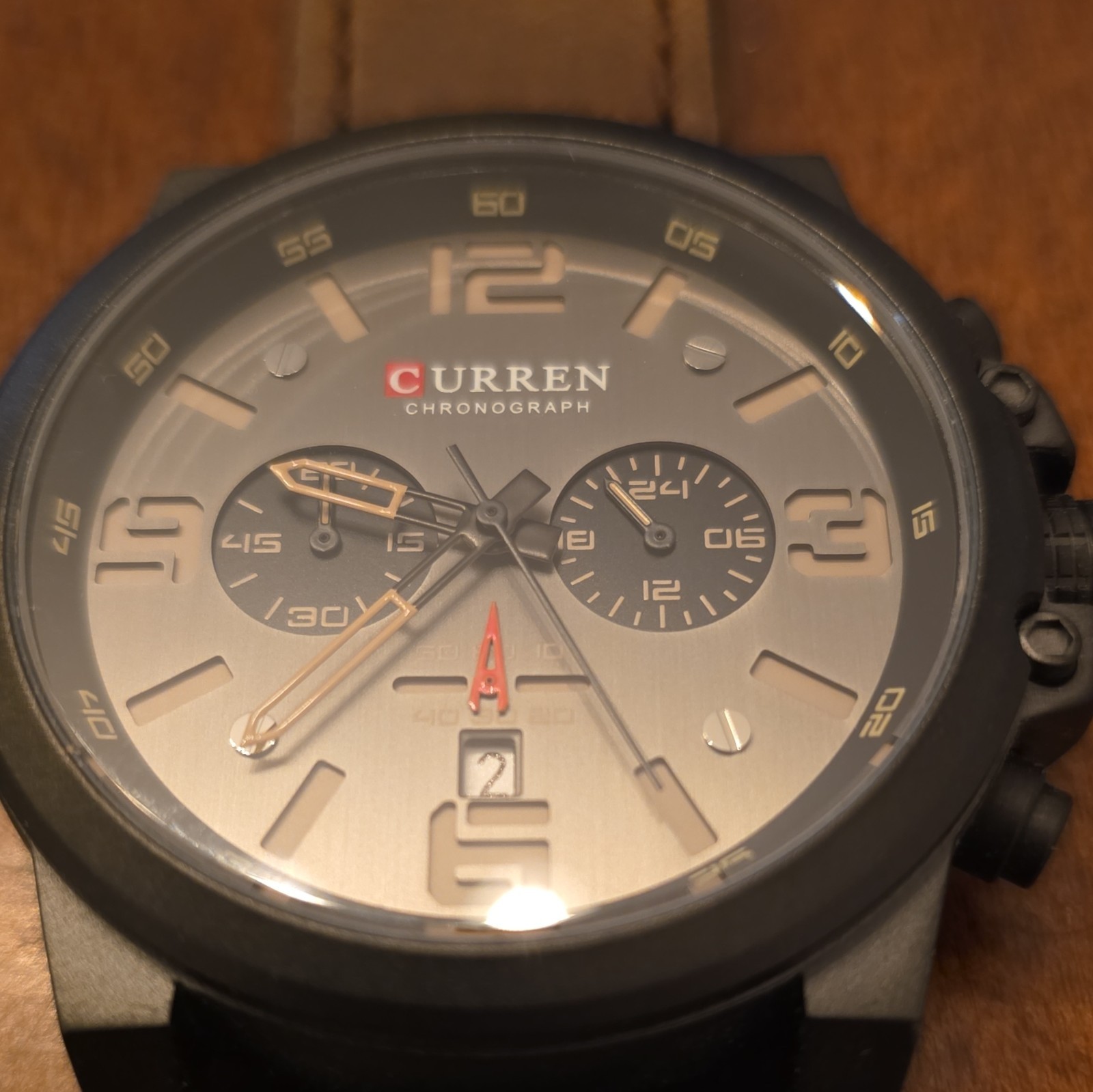 Curren 8314 Men’s Quartz Chronograph Date Black Case Brown Leather 48-51.9mm