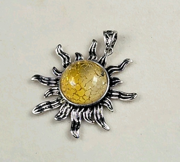 Welo Opal and Striling Silver Sun Pendant (Chain Option Upon Request)