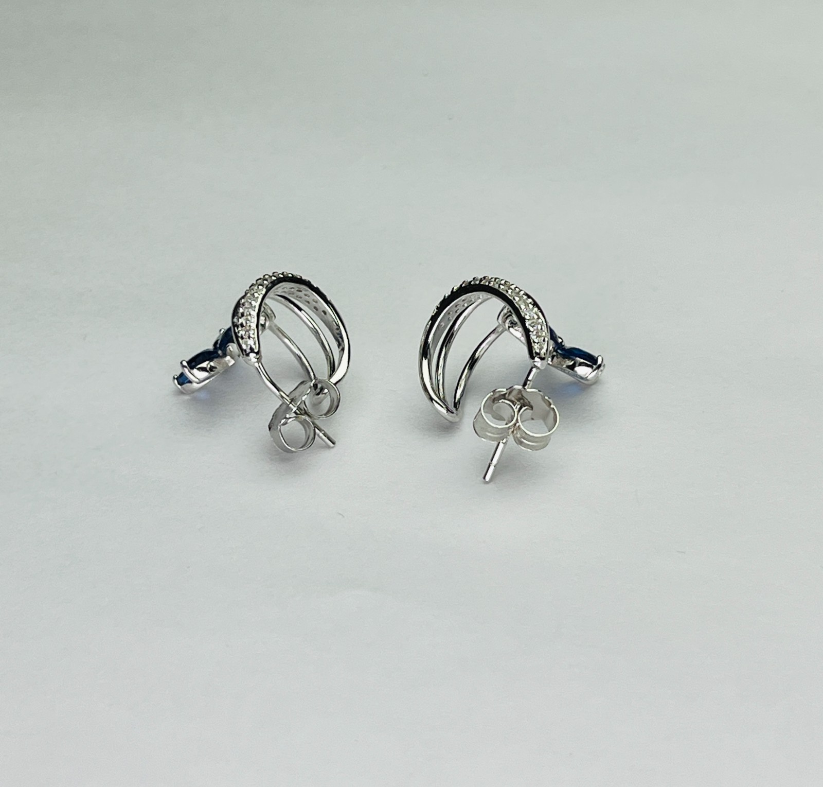Silver Blue Flower Earrings Gift for Women