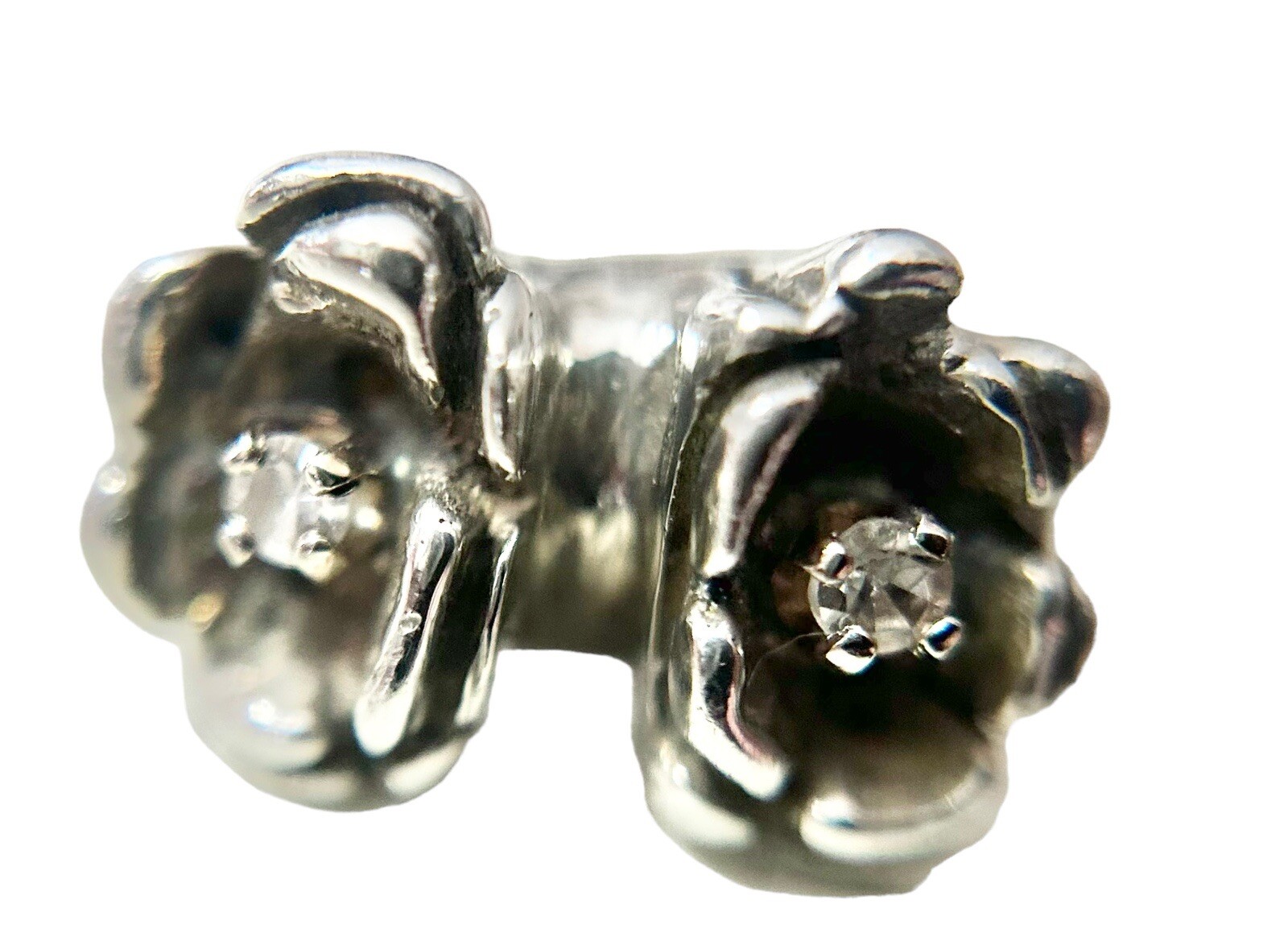 Sterling Brutalist Freeform Mod Flower Diamond Ring Sz 6.25 Scandinavian Style