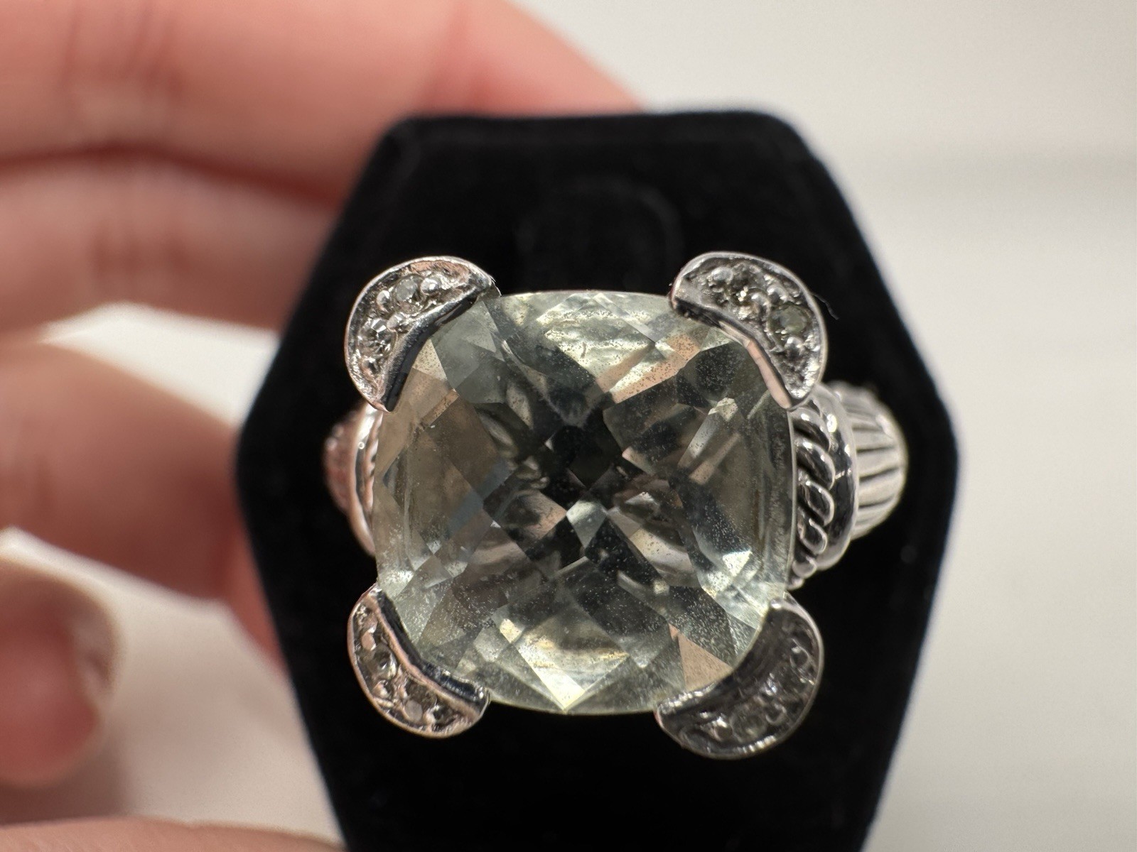 Judith Ripka 925 CZ & Stone Cushion Cut Ring Size 7 (J-508)
