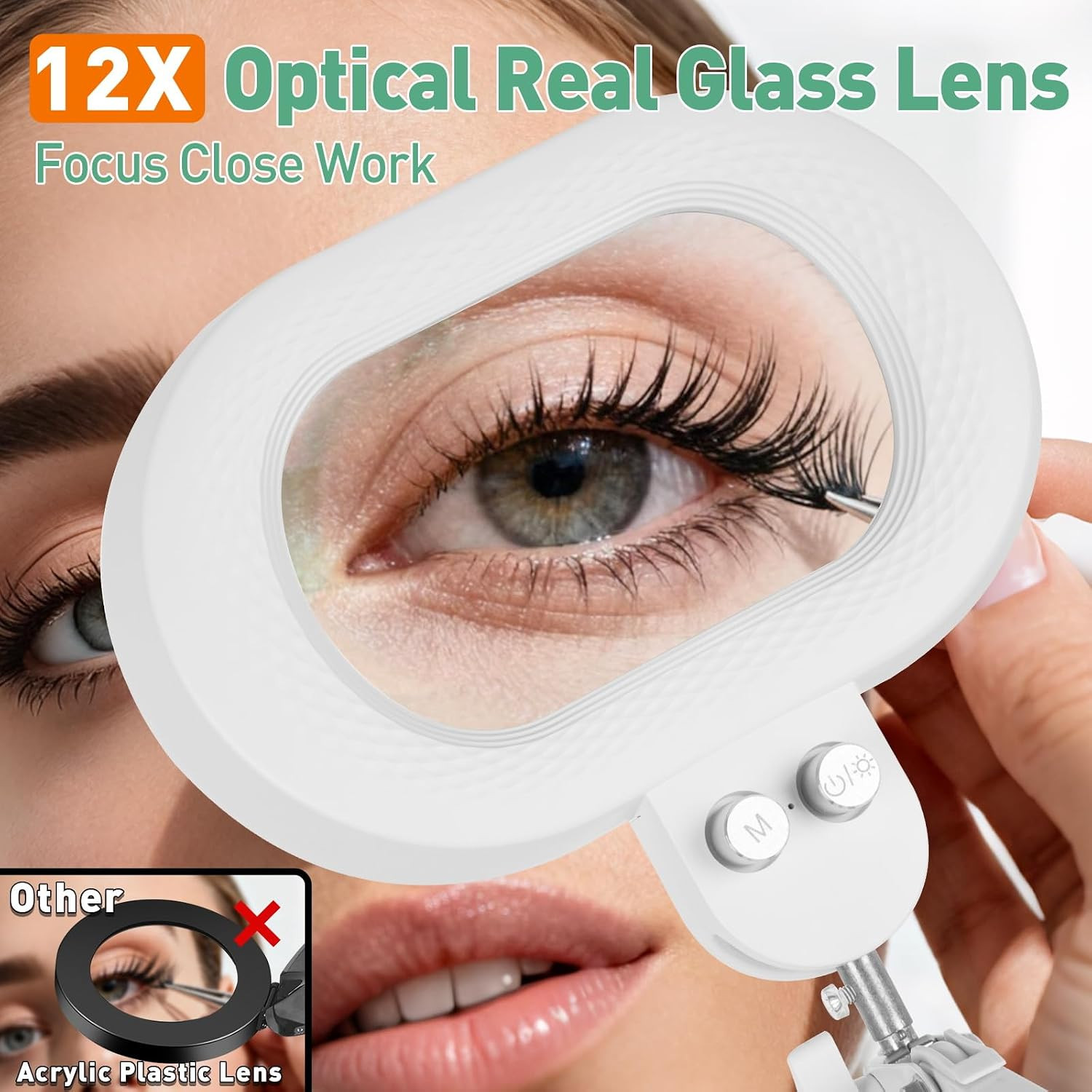 12X Floor Magnifying Glass with Light, 4 Wheel Stable Stand Base | Three-Axis Ro