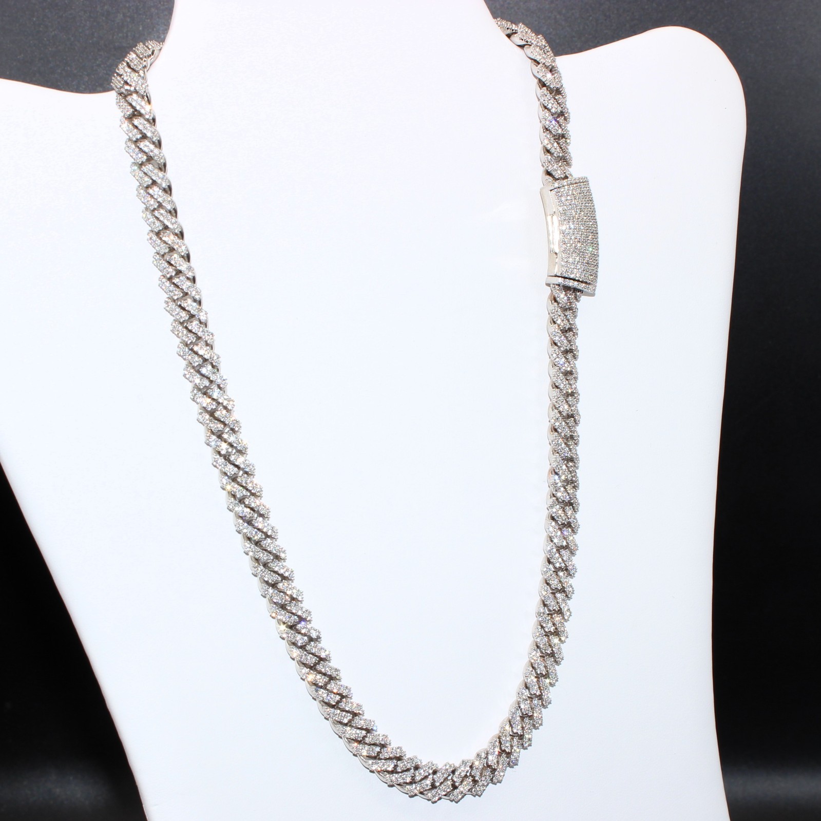 White Gold Cuban Link Chain 20” 10mm Approx. 20ct Real Diamond 129g Necklace