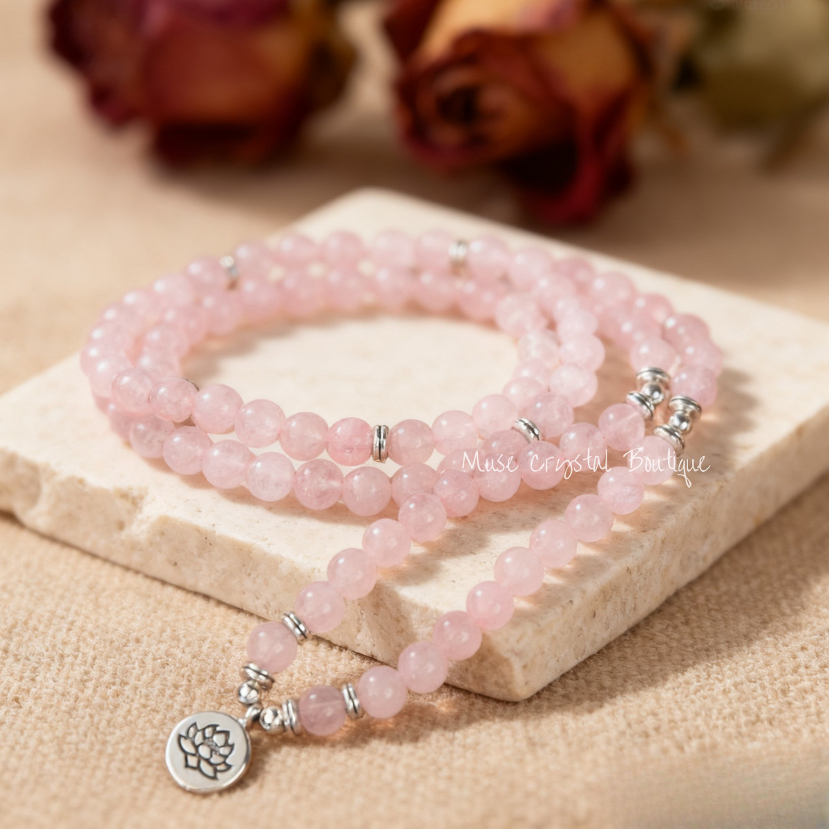 Natural Rose Quartz 108 Mala Bead Chakra Balancing Prayer Necklace Bracelet Gift