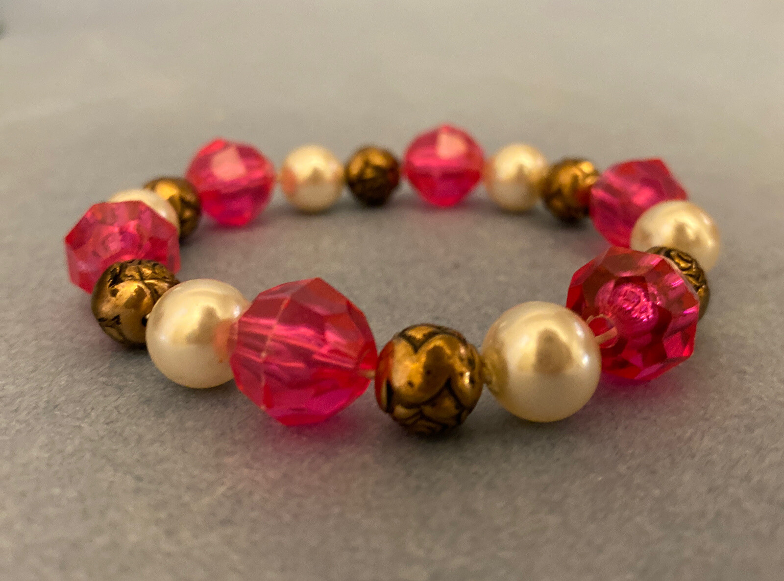 Vintage Set of Bracelets – Beaded Strings w/Gold Rose Beads, Approx 6-8” Lenght