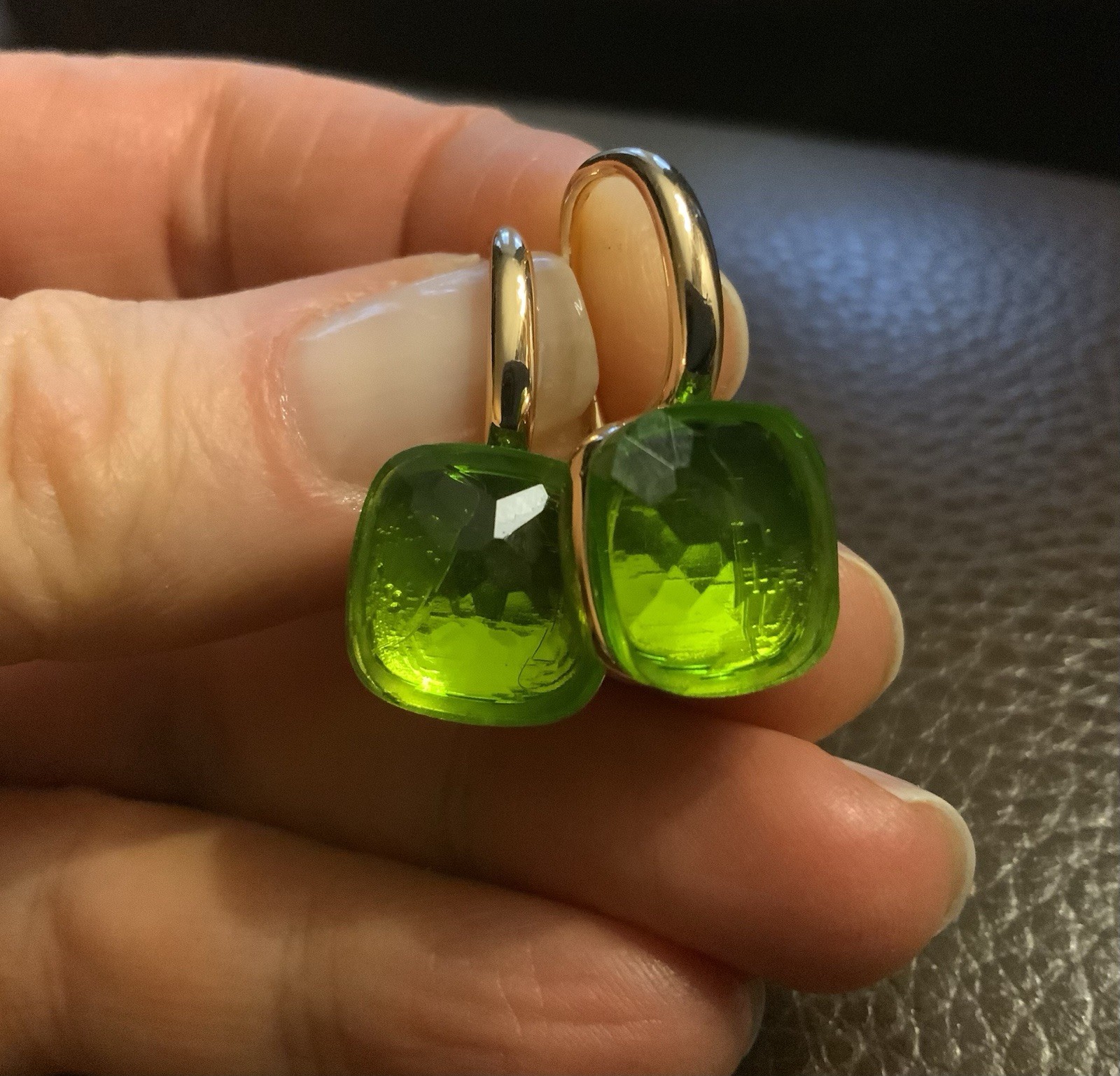 Anthropologie Bella Clear Crystal Earrings Gold VTG Boho Square Cushion Pompom