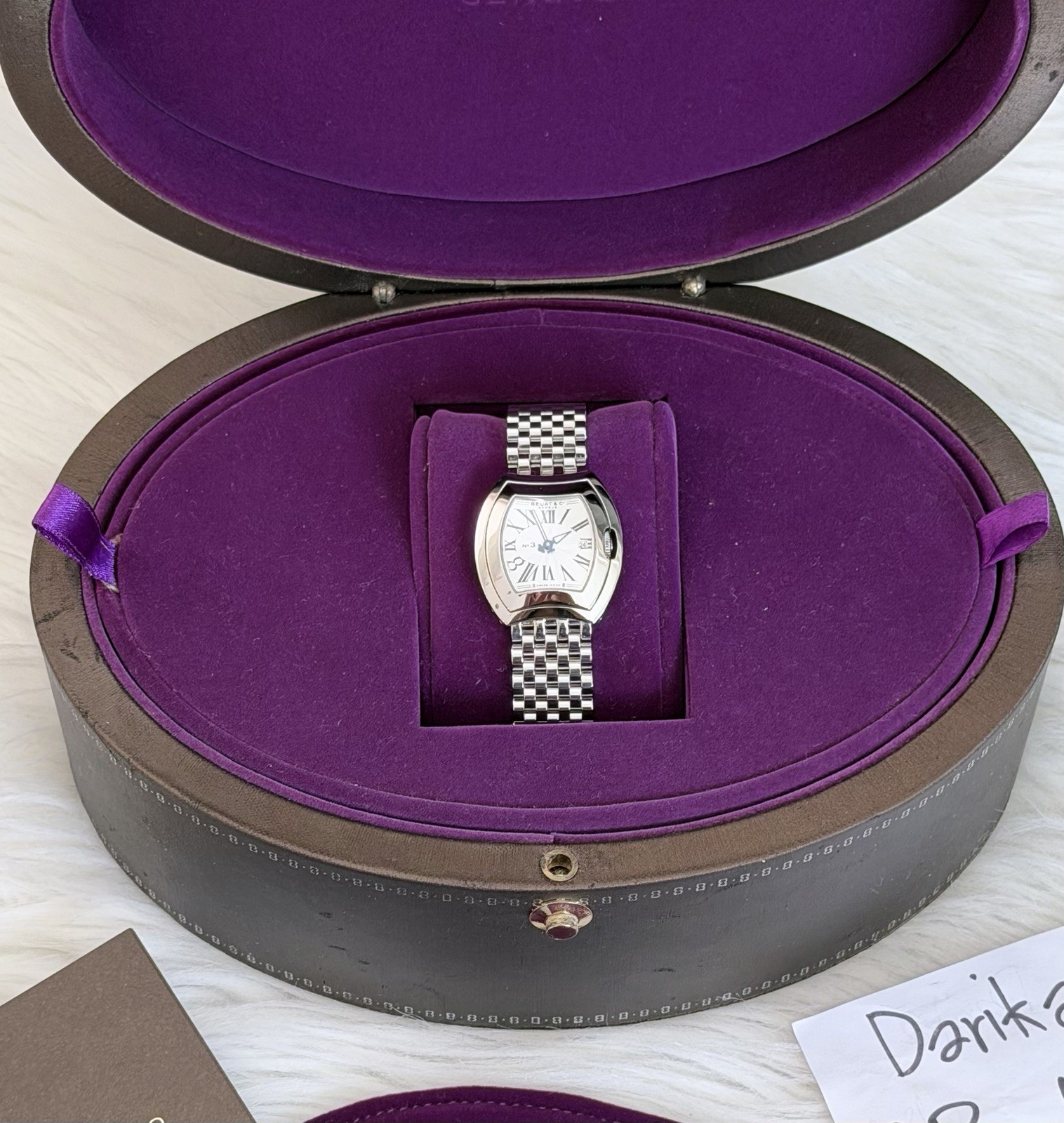 Bedat & Co Bedat No. 3 Tonneau Quartz Date Silver Dial 29.5mm Box Papers