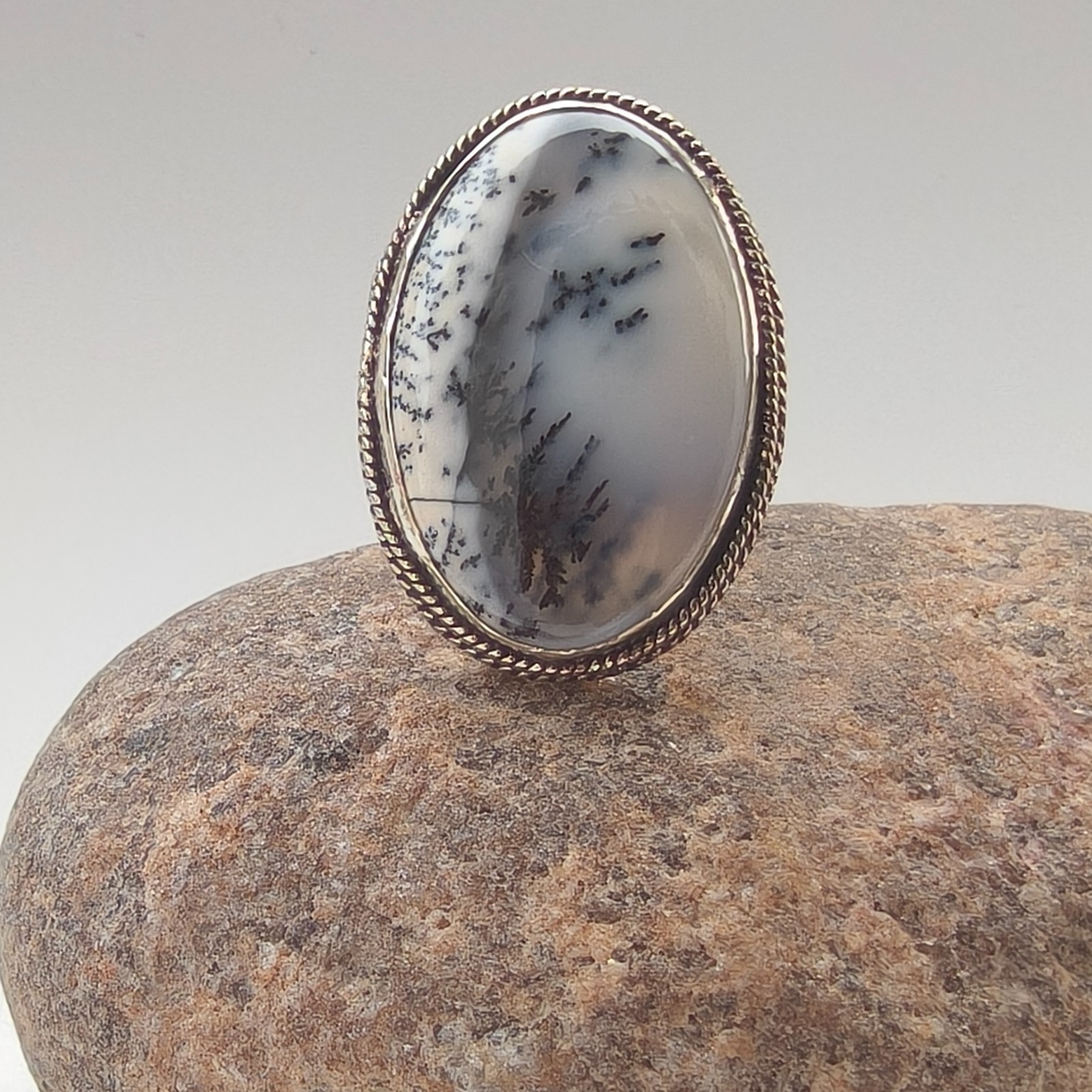 Dendritic agate Gemstone 925 Silver Handmade Statement Ring Jewelry