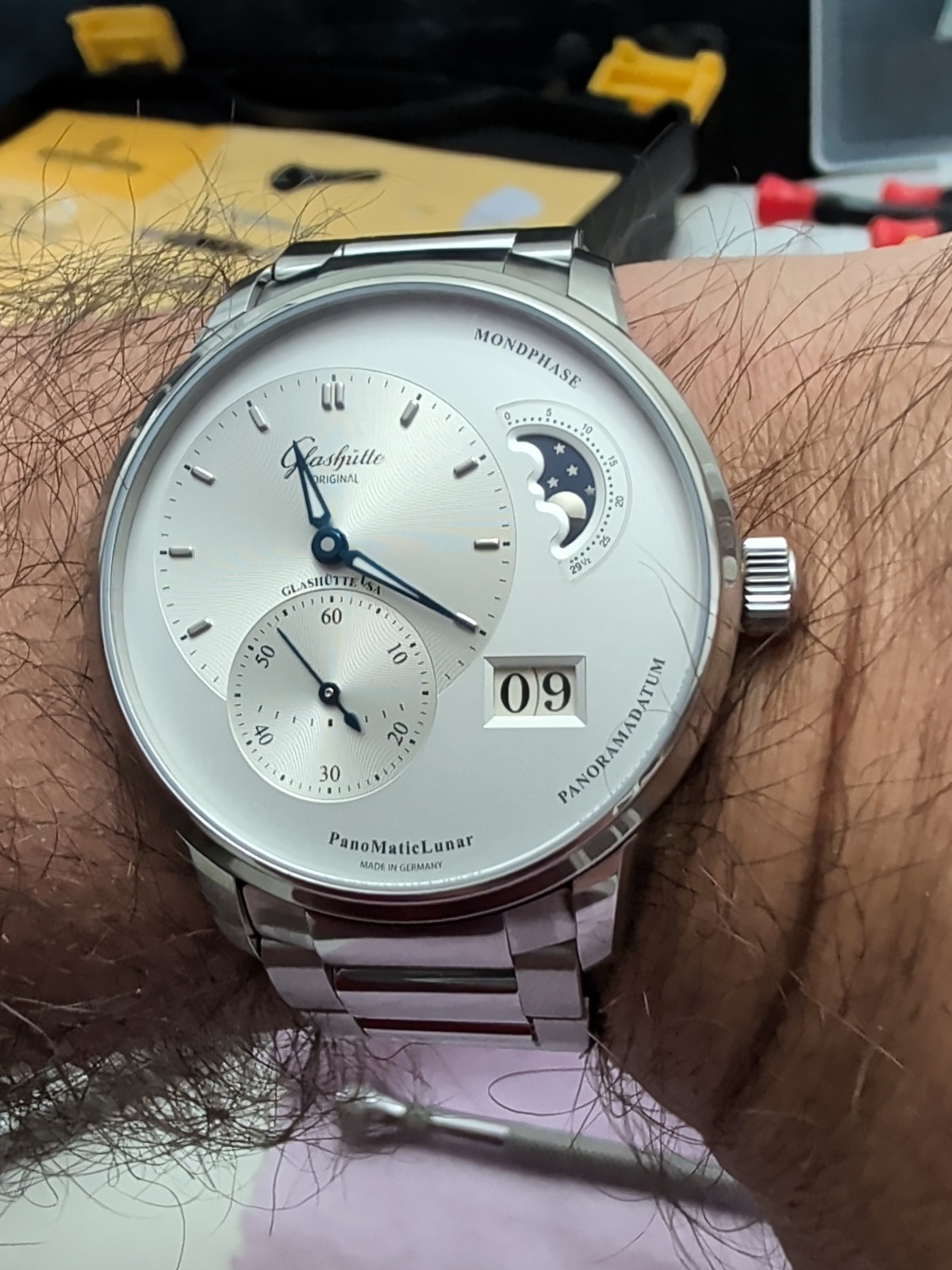 Glashutte Original PanoMaticLunar Steel Silver Dial 40mm Automatic Mens Watch