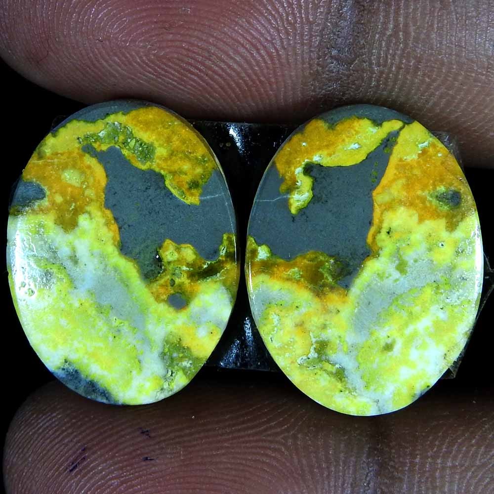 23.20 Cts Natural Designer Bumble Bee Jasper Oval Pair Cab+ 29x19x4 Gemstone