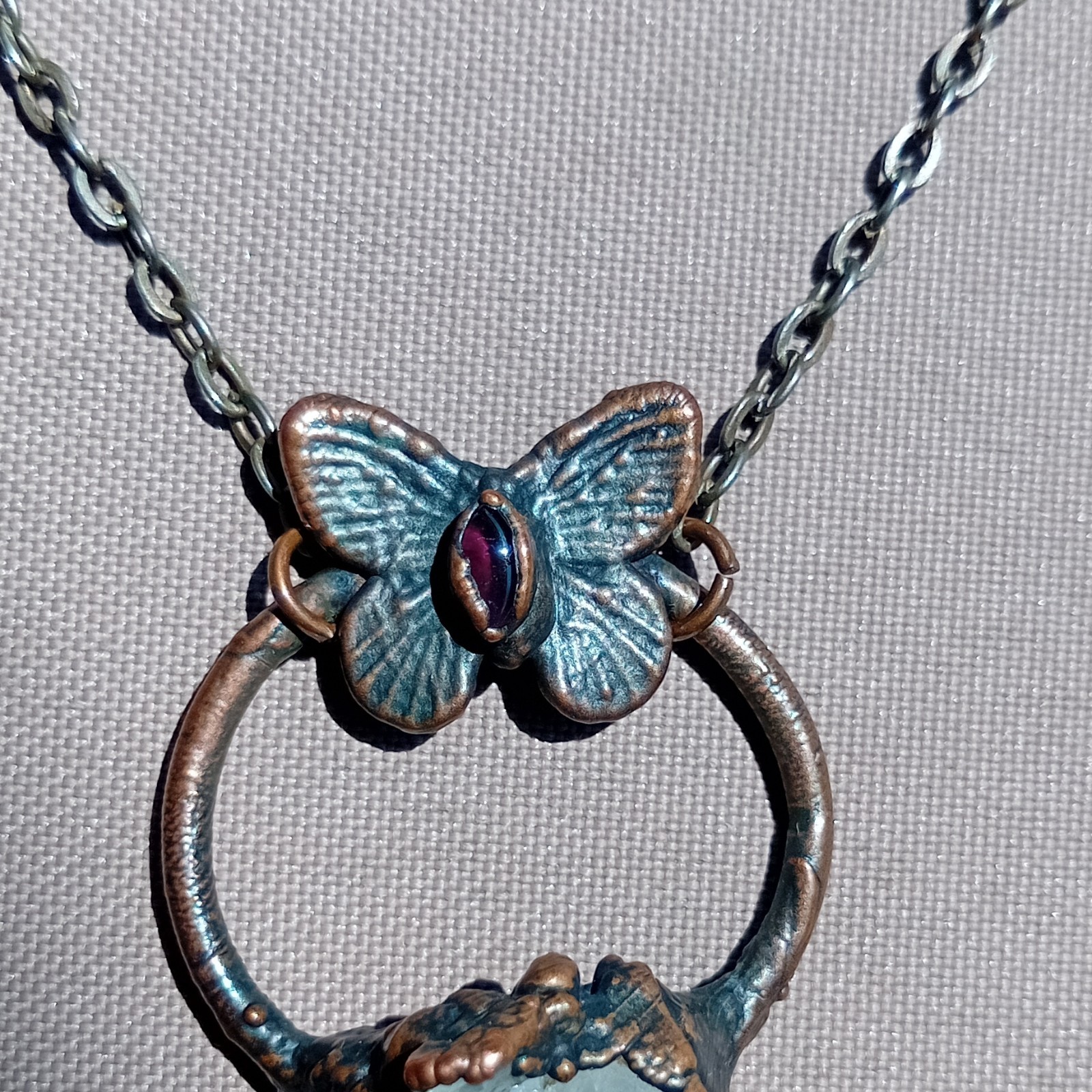Handmade Butterfly Necklace Raw Quartz Electroformed Copper