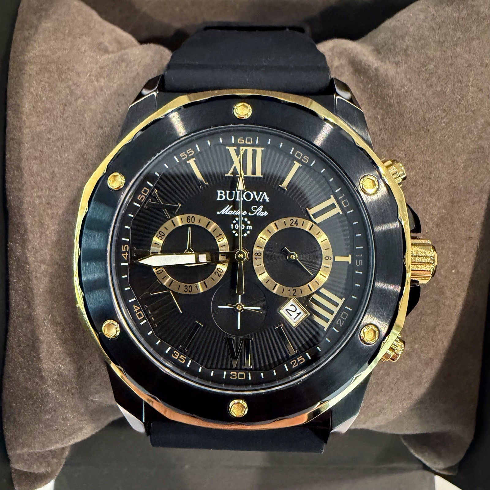 Bulova MarineStar Black Chronograph Dial Watch for Men – 98B278