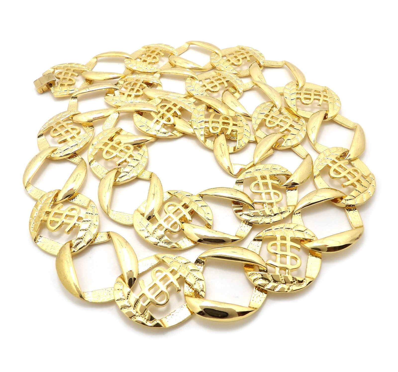 Hip Hop Gold Color Chunky 24mm 30″ $ Dollar Sign Link Chain Necklace RC4454G