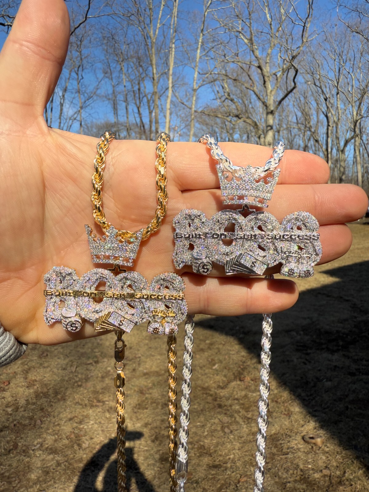 MOISSANITE BOSS & Crown “Built On Self Success” Iced Hip Hop Necklace Pendant