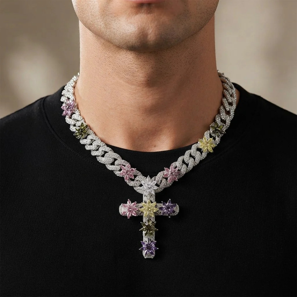 Iced Out Cuban Link Cross Necklace