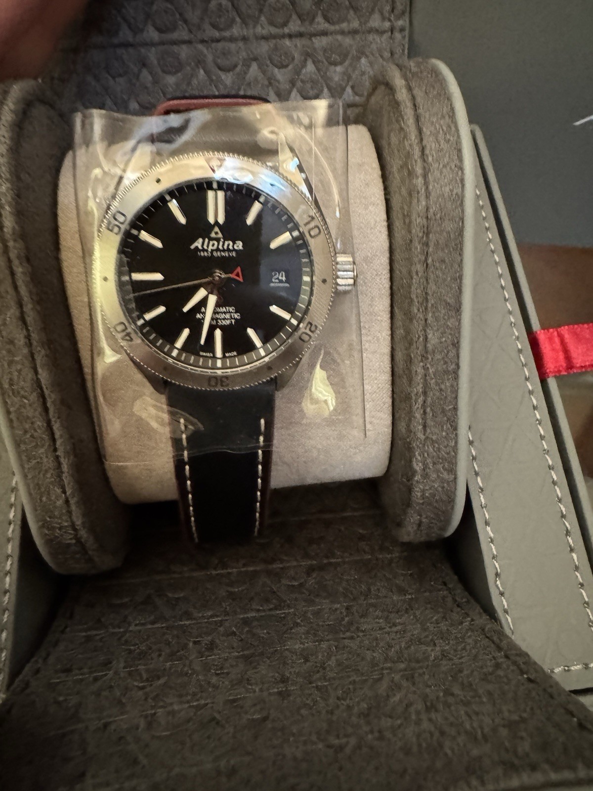 Alpina Alpiner 4 Automatic 44mm Black Dial Date Leather Strap Box Papers