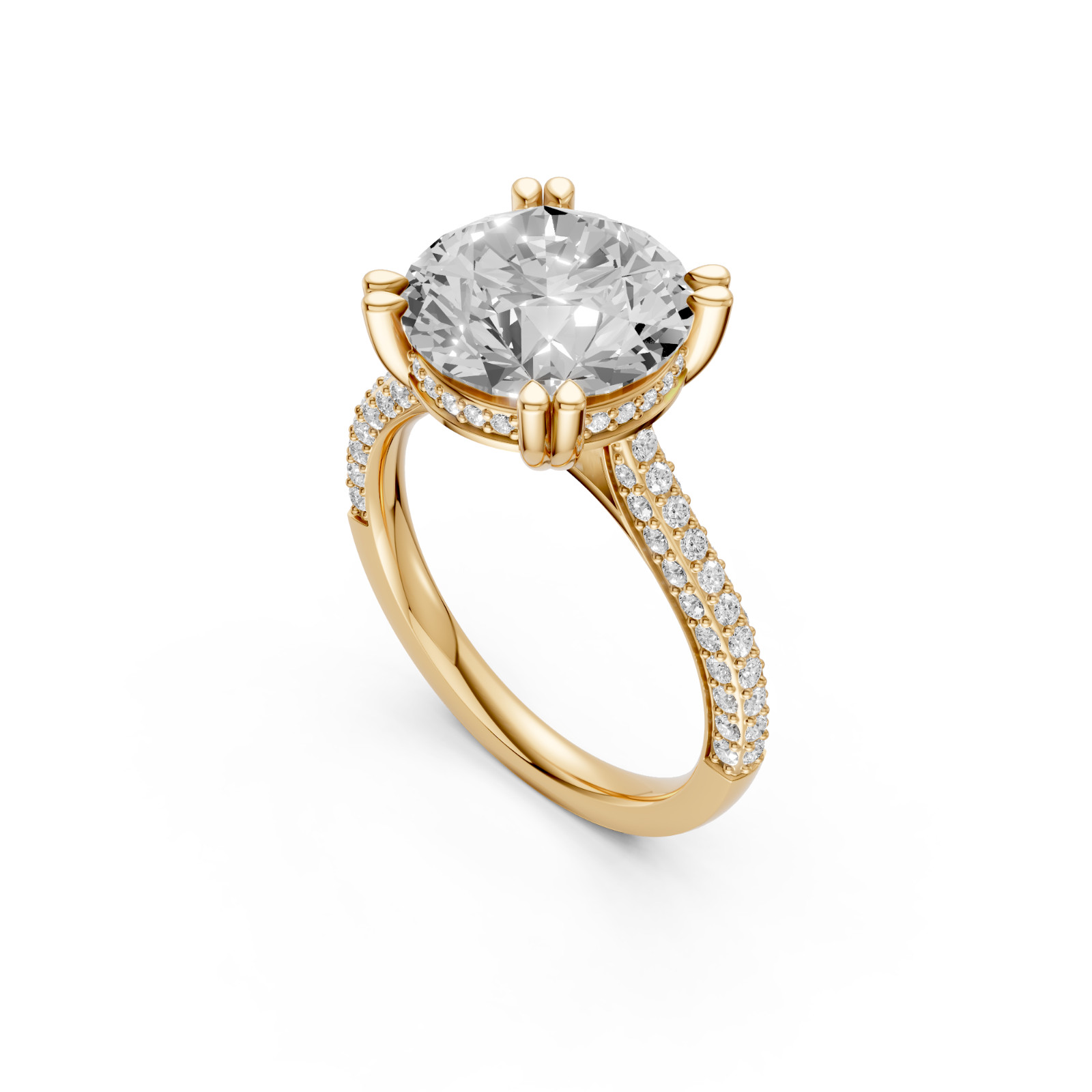 Round Lab Grown Diamond Hidden Halo Prong Basket Setting Engagement Ring