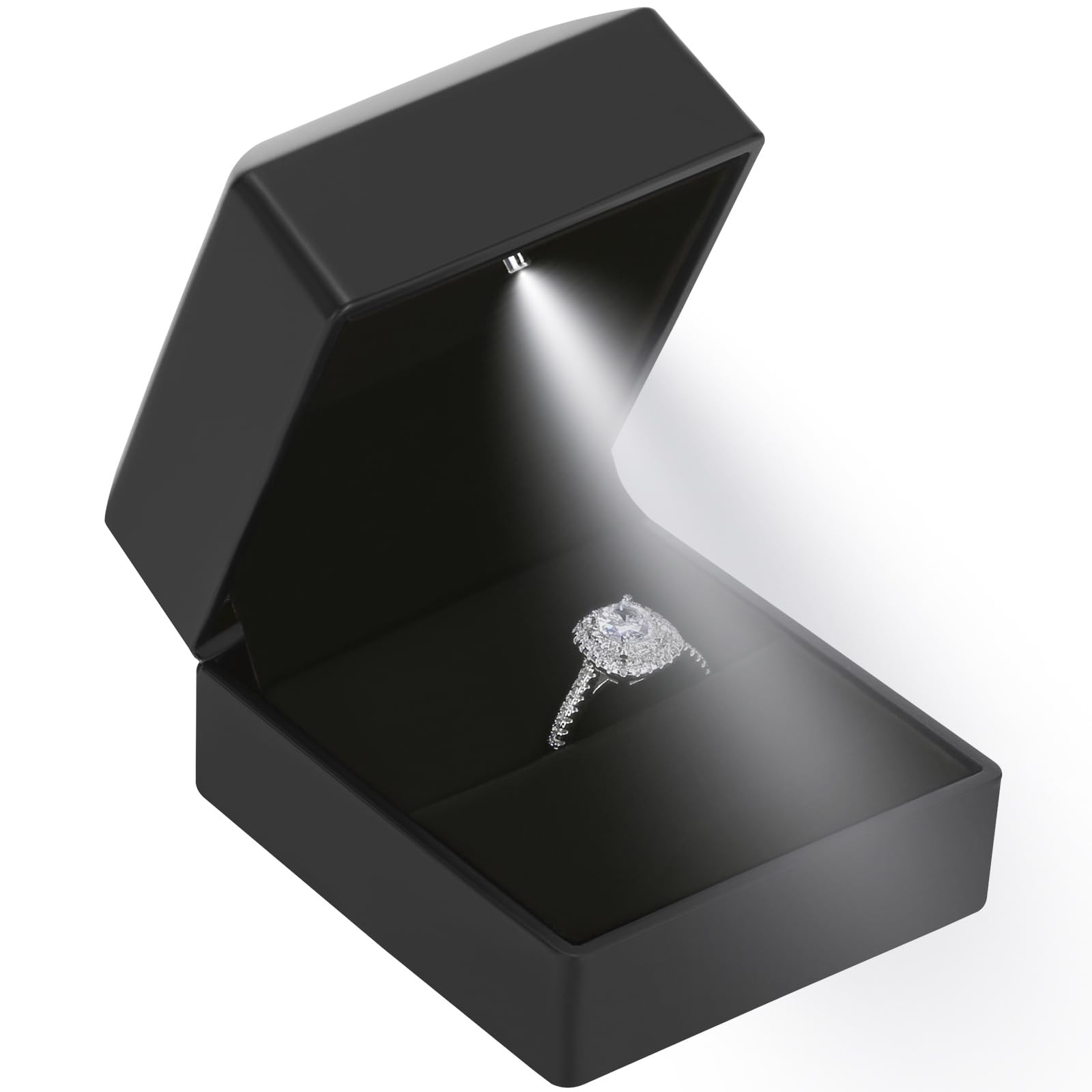 LED Ring Earring Box for Proposal, Wedding, 2.55*2.36*1.96 inches, Black
