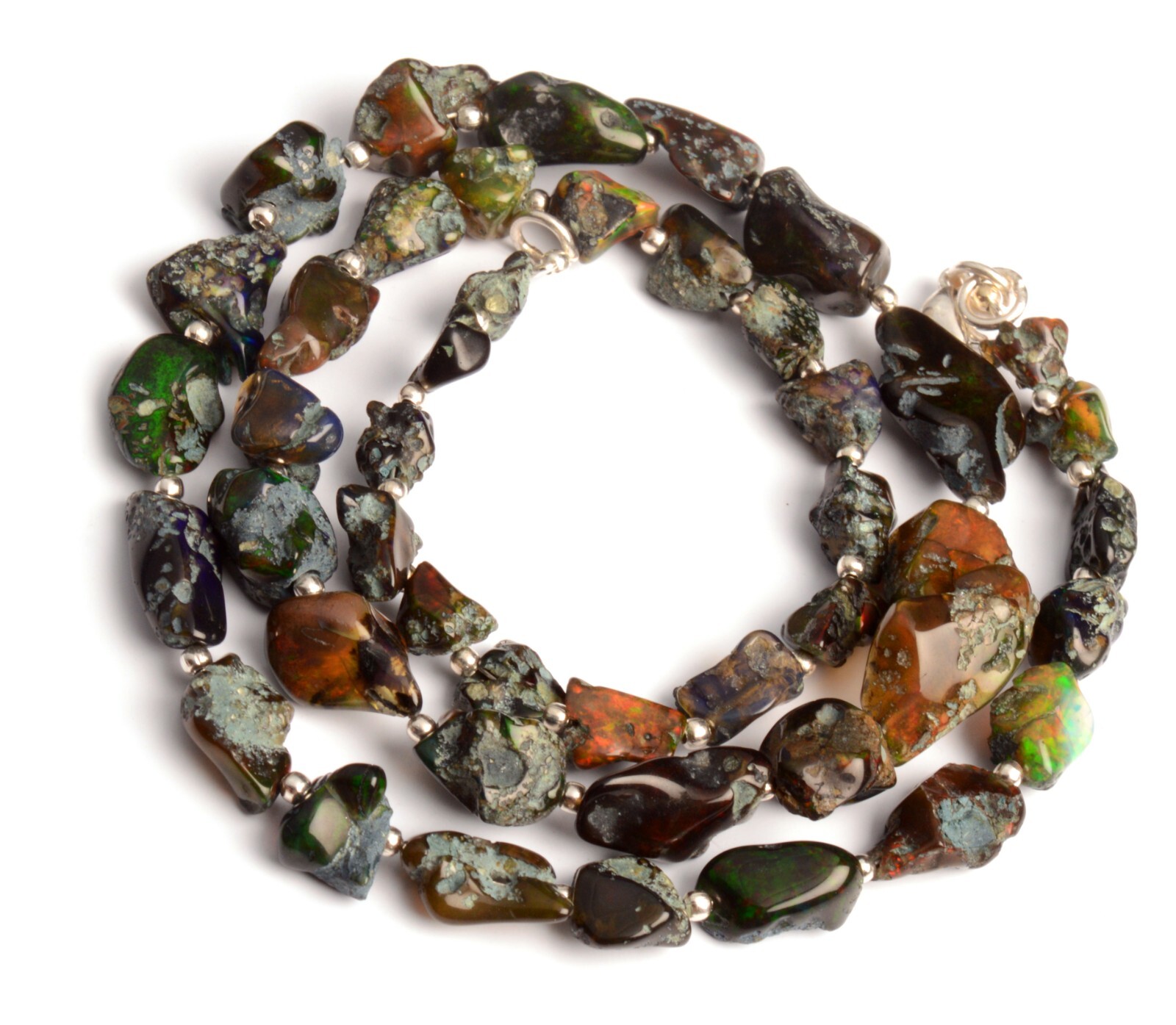 Natural Gem Welo Black Fire Opal 7 to 13 mm Rough Nugget Beads 20″ Necklace