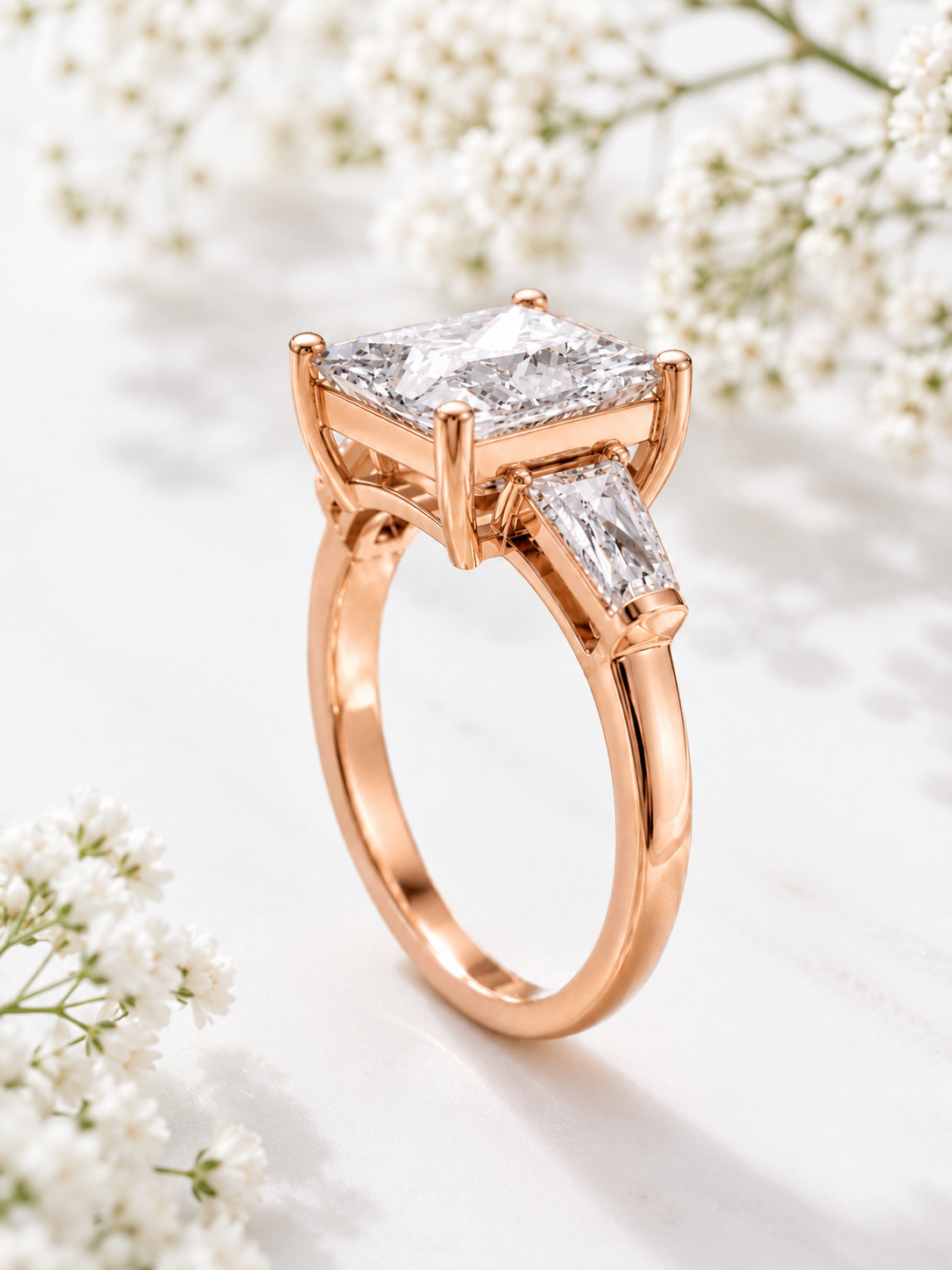 IGI Certified Lab Grown Diamond Wedding Ring 4.80 CT Princess Cut 18K Rose Gold