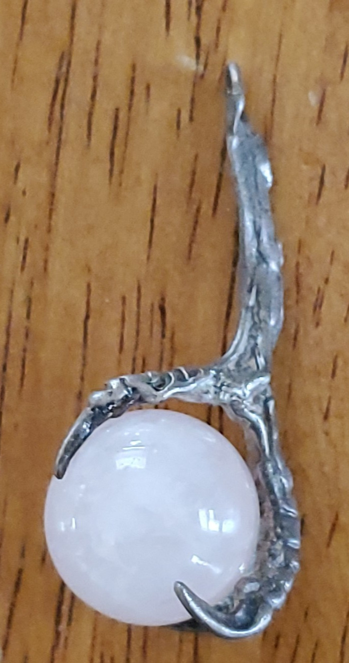 Dragon Eagle Claw Light Pink Stone Pendant 1.5″ Long