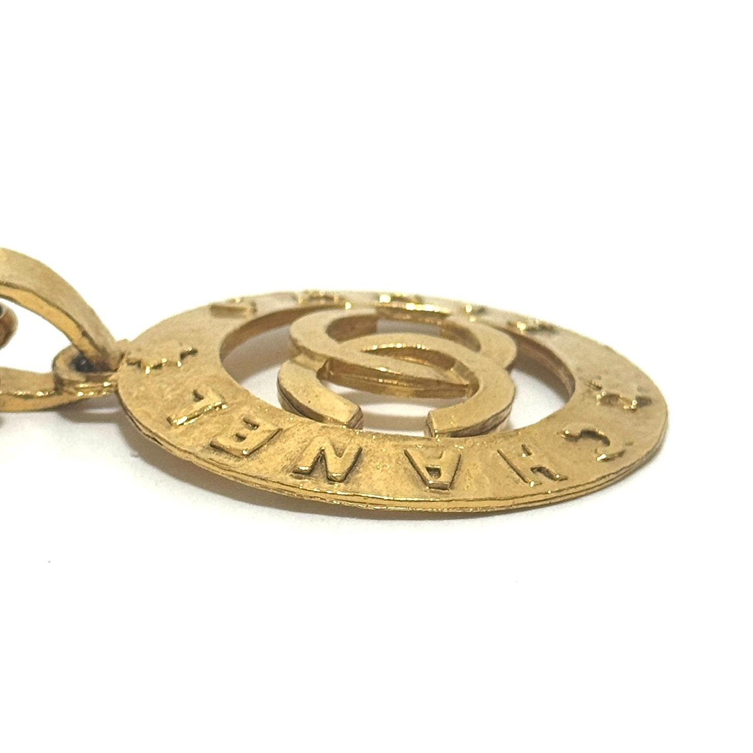 CHANEL 3027 COCO Mark CC Logo Round Necklace Gold Vintage Authentic JAPAN