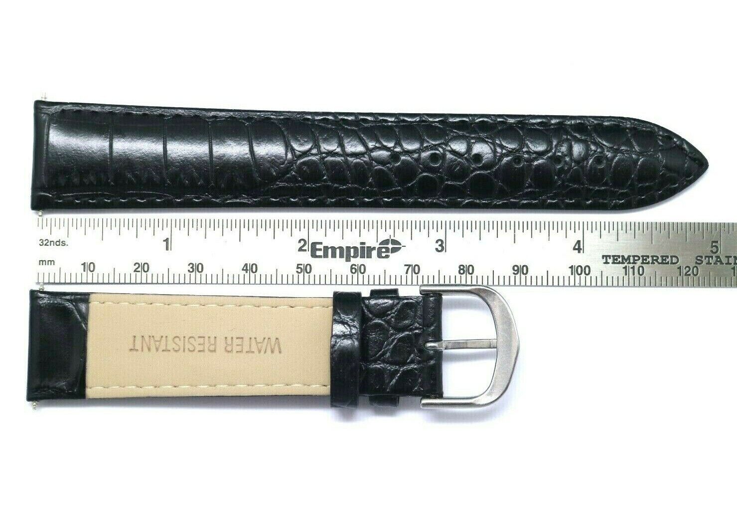 19 20 21mm Black Leather Water Resistant Watch Strap Silver Or Gold Tone Buckle
