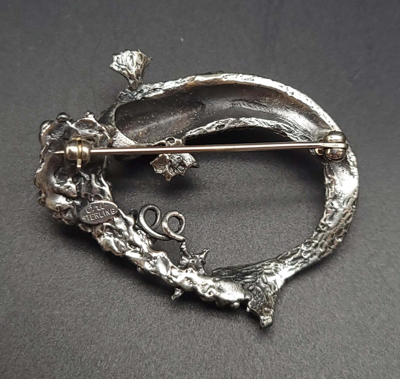 Koi Fish with Pearl – ORB – Sterling Silver Pin Brooch – 13.4g – Vintage – Used
