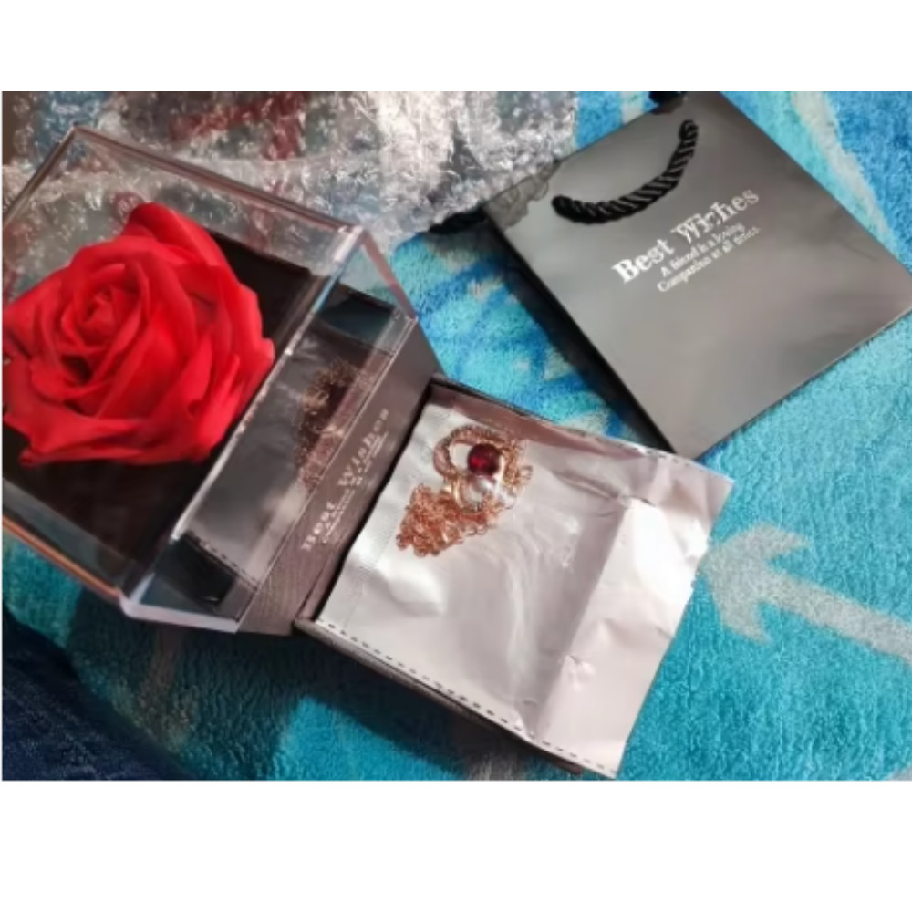Birthday Gift Heart Necklace in Red Rose Gift Box for Girlfriend Wife Women