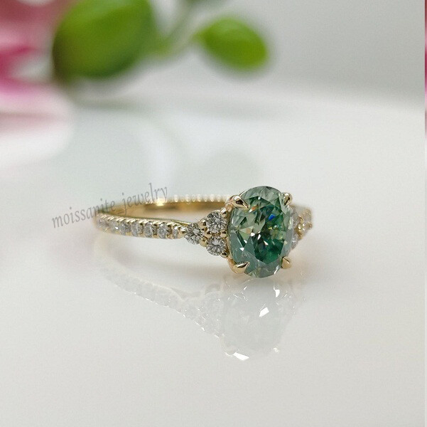 Oval Cut 2.20Ct Green Sapphire 14k Yellow Gold Vermeil Engagement Ring For Her