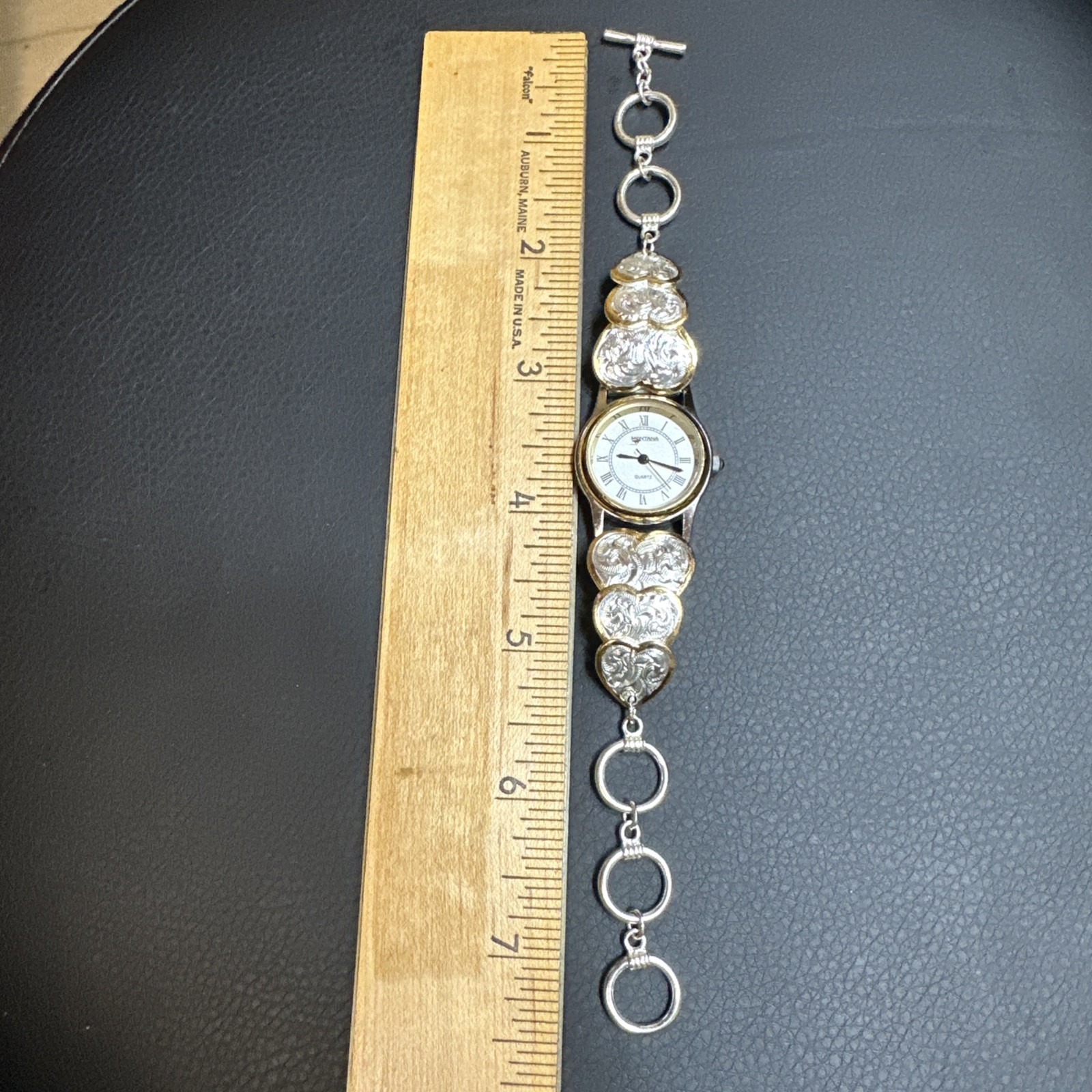Montana Silversmiths Watch Gold Silver Plate Triple Heart Bracelet Needs Battery