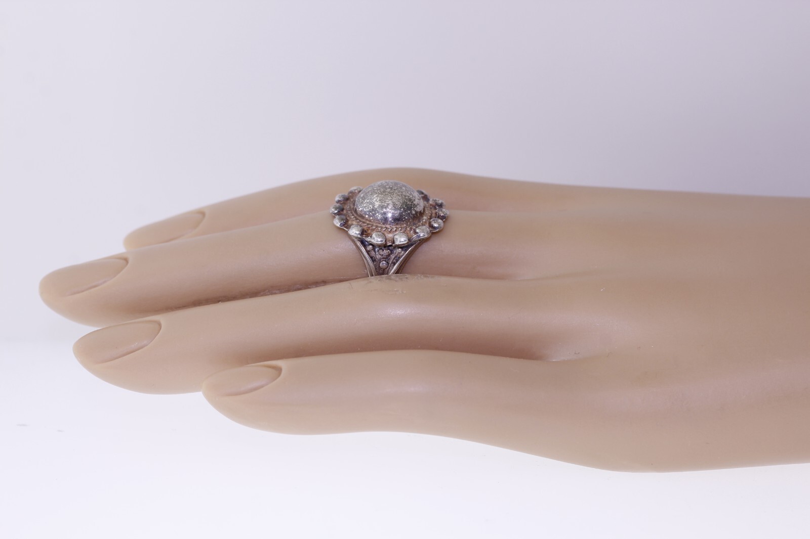 Sterling Silver 20.6mm Beaded Halo Ball Ring