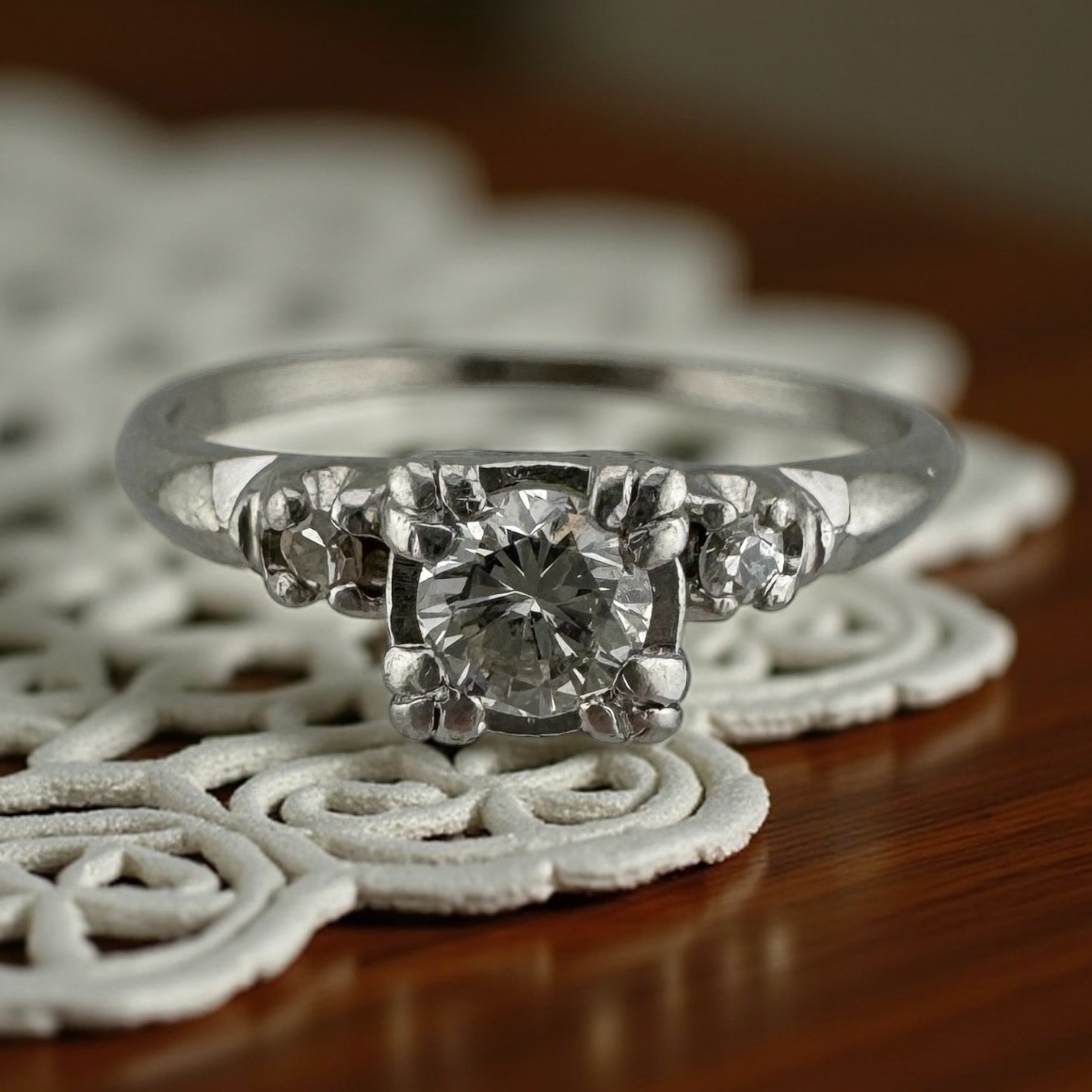 Sweet Vintage 1940s–50s Platinum 900 Diamond Ring 0.27ctw Size 6 3.1g