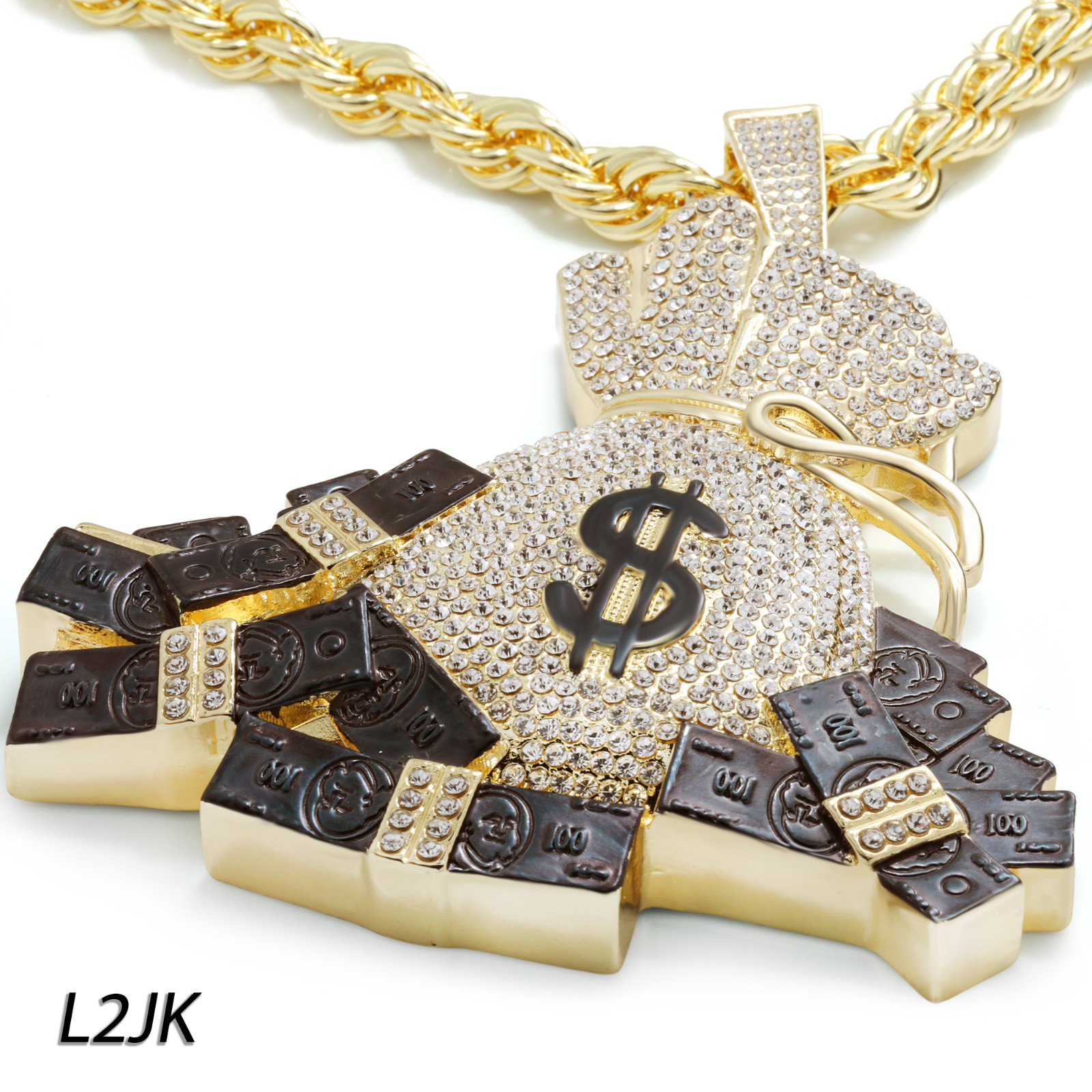 14K Rope Chain Necklace 10mm 24″ & 30″ | Huge Money Bag Gold Plated XXL Hip Hop