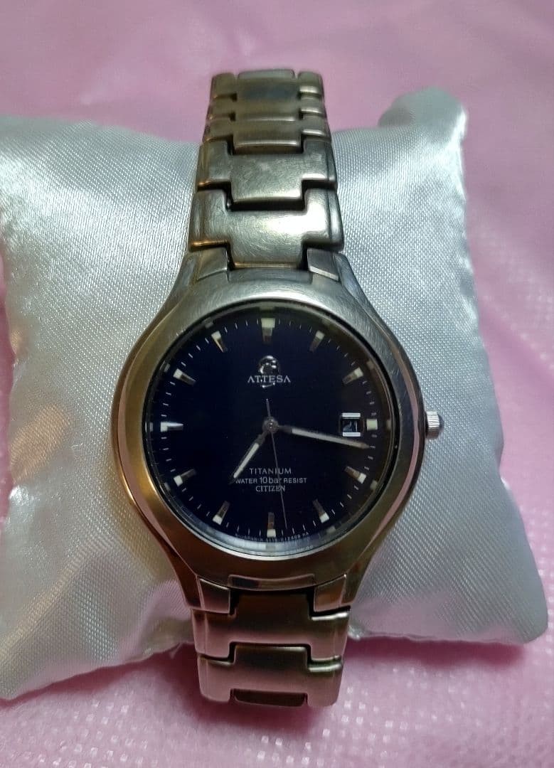 Citizen Attesa Solar Titanium Navy Dial Watch, in good working order, battery re