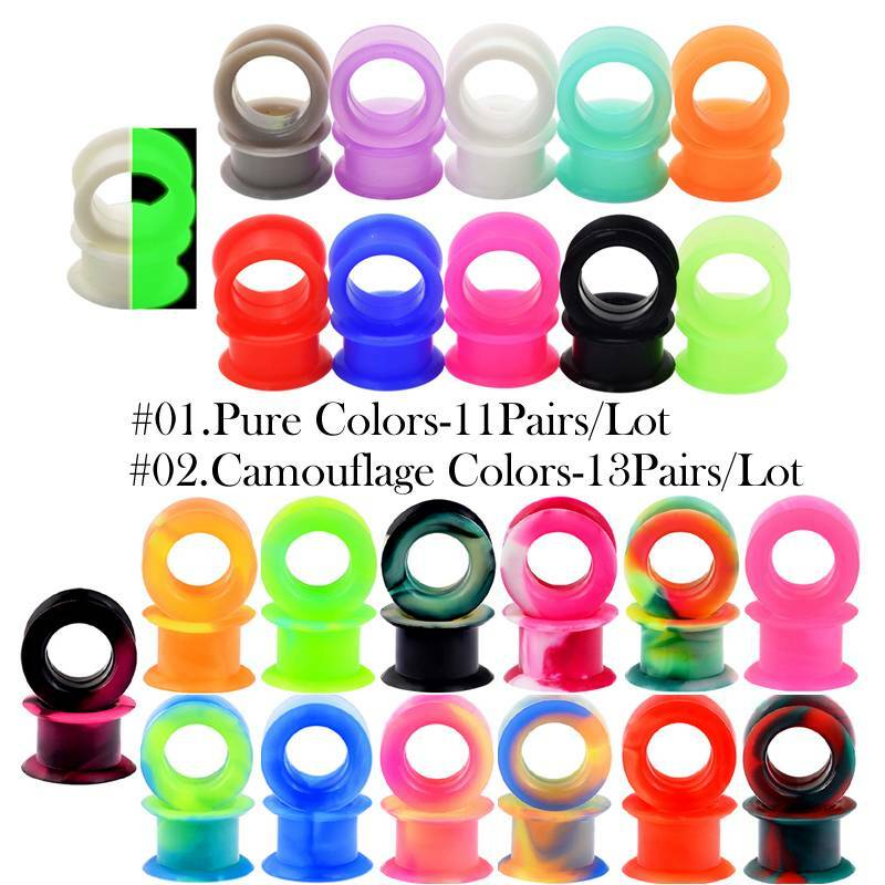 1 Pair Flexible Silicone Skin Tunnels Plugs Ear Gauges Earskin Earlets 6mm-25mm