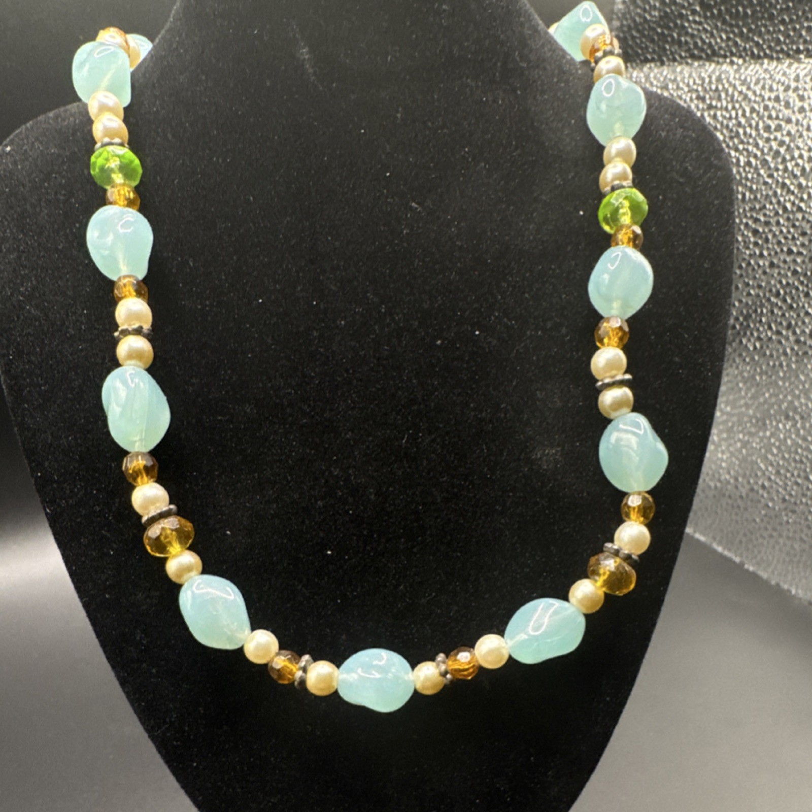 Beaded Blue Brown Green Adjustable Cable Chain Necklace