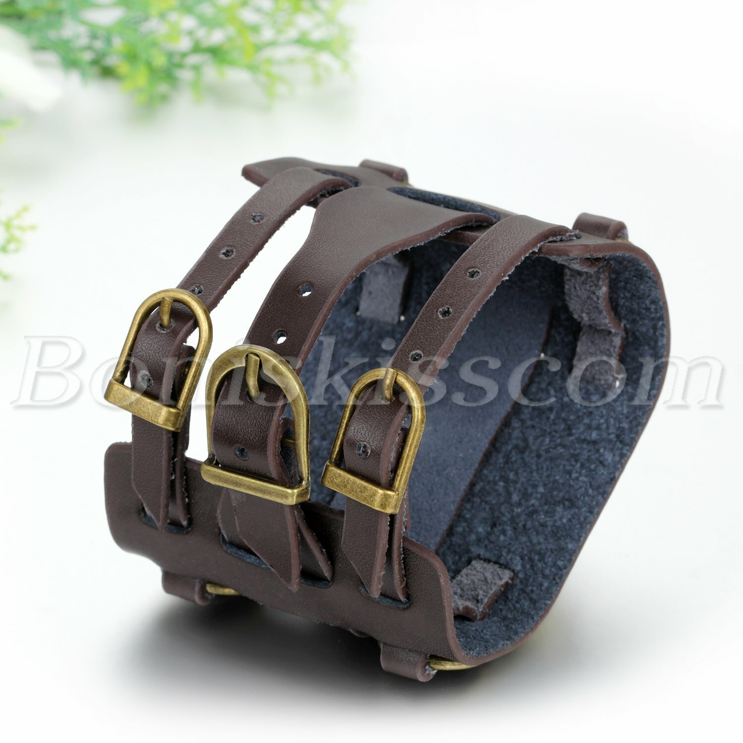 Mens Wide Brown Leather Strap Buckle Sport Analog Quartz Wrist Watch Bangle Cuff