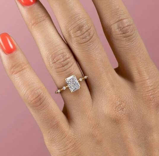 2.40 CT Radiant Cut Lab Created Moissanite 14K Solid Yellow Gold Engagement Ring