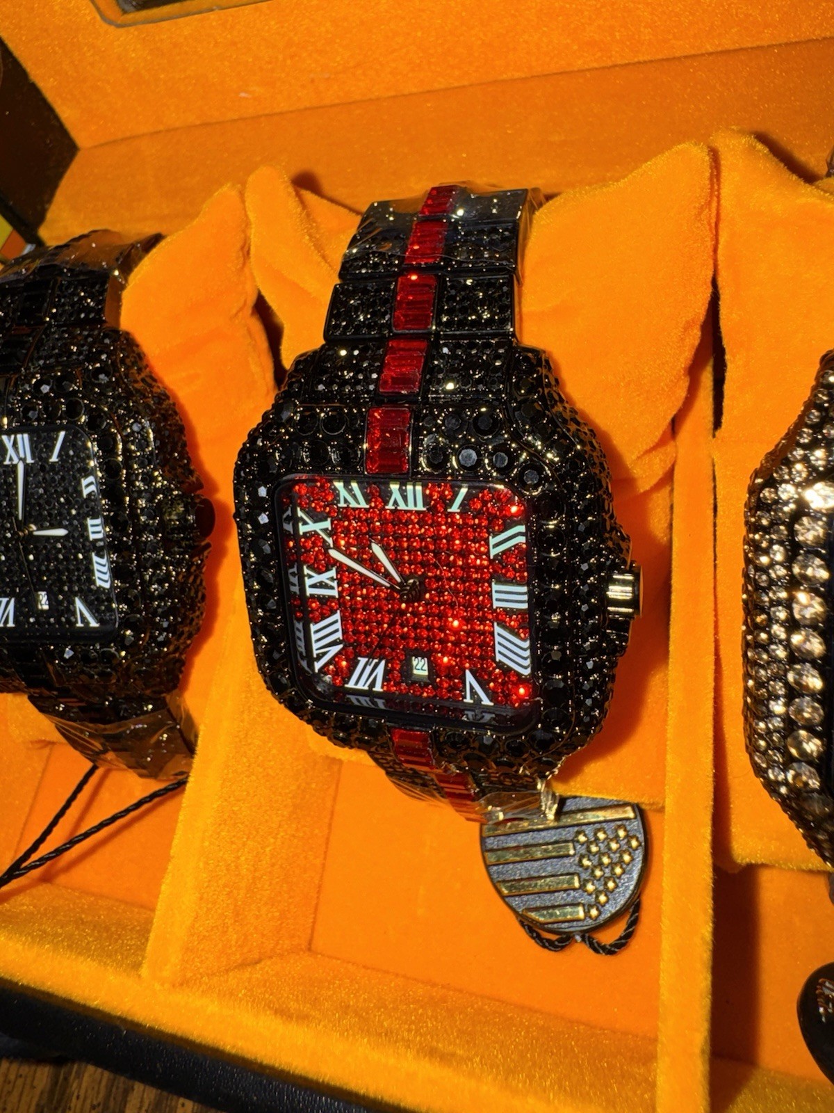 AJ Quality Watches Decked Iced Out Black Crystals Watch With Roman Numerals