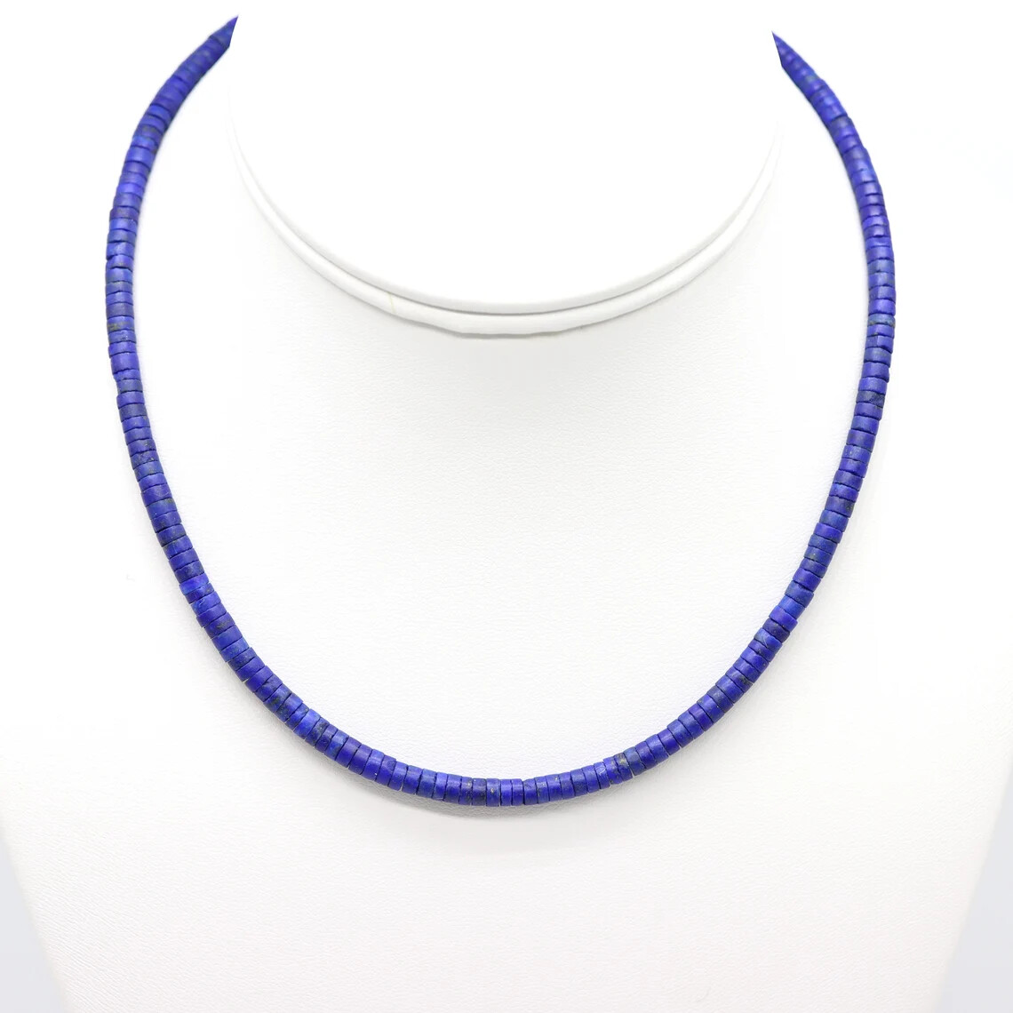 Blue Lapis Heishi Necklace, 4mm Thin Royal Blue Beaded Gemstone Layering Choker