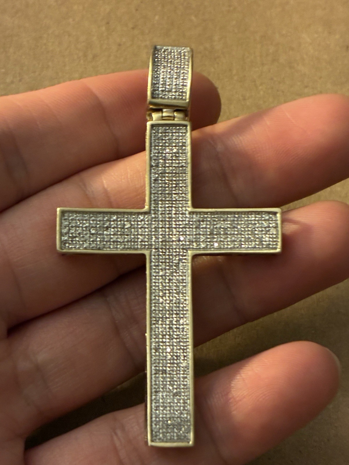 10kt Gold Vintage Stamped Diamond Cross pendant Heavy 9.7 Grams 300+ Diamonds