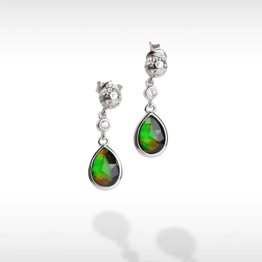 KORITE AMMOLITE SET Teardrop Pendant,16″ Sterling Silver Necklace,Earrings