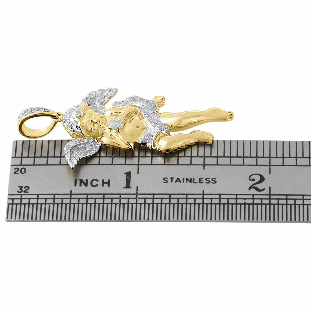 10K Yellow Gold Genuine Round Diamond Praying Angel Wings Pendant Charm 0.43 Ct.