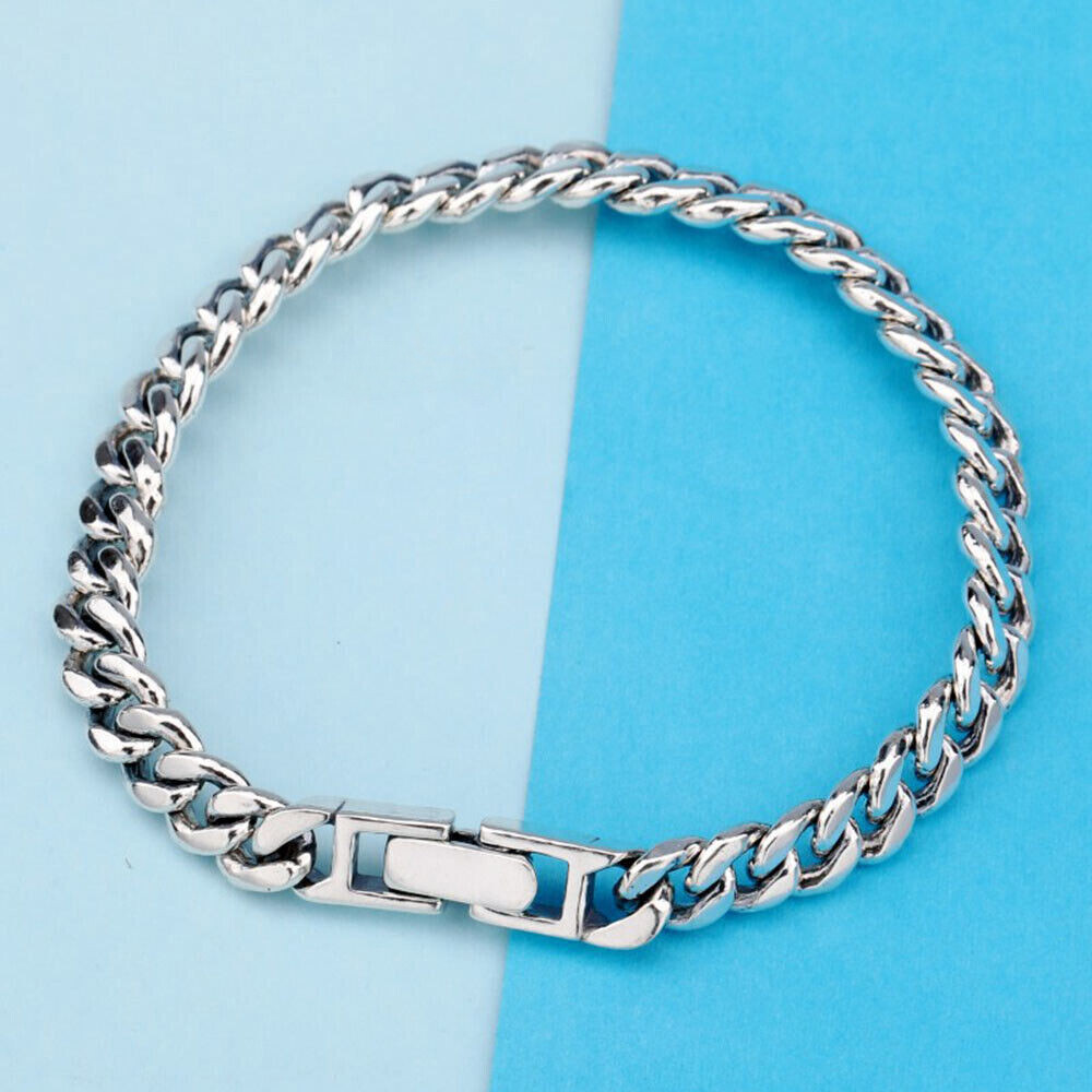 Pure S925 Sterling Silver Chain 5mm-8mm Cuban Curb Link Bracelet 6.7-8.7inch L